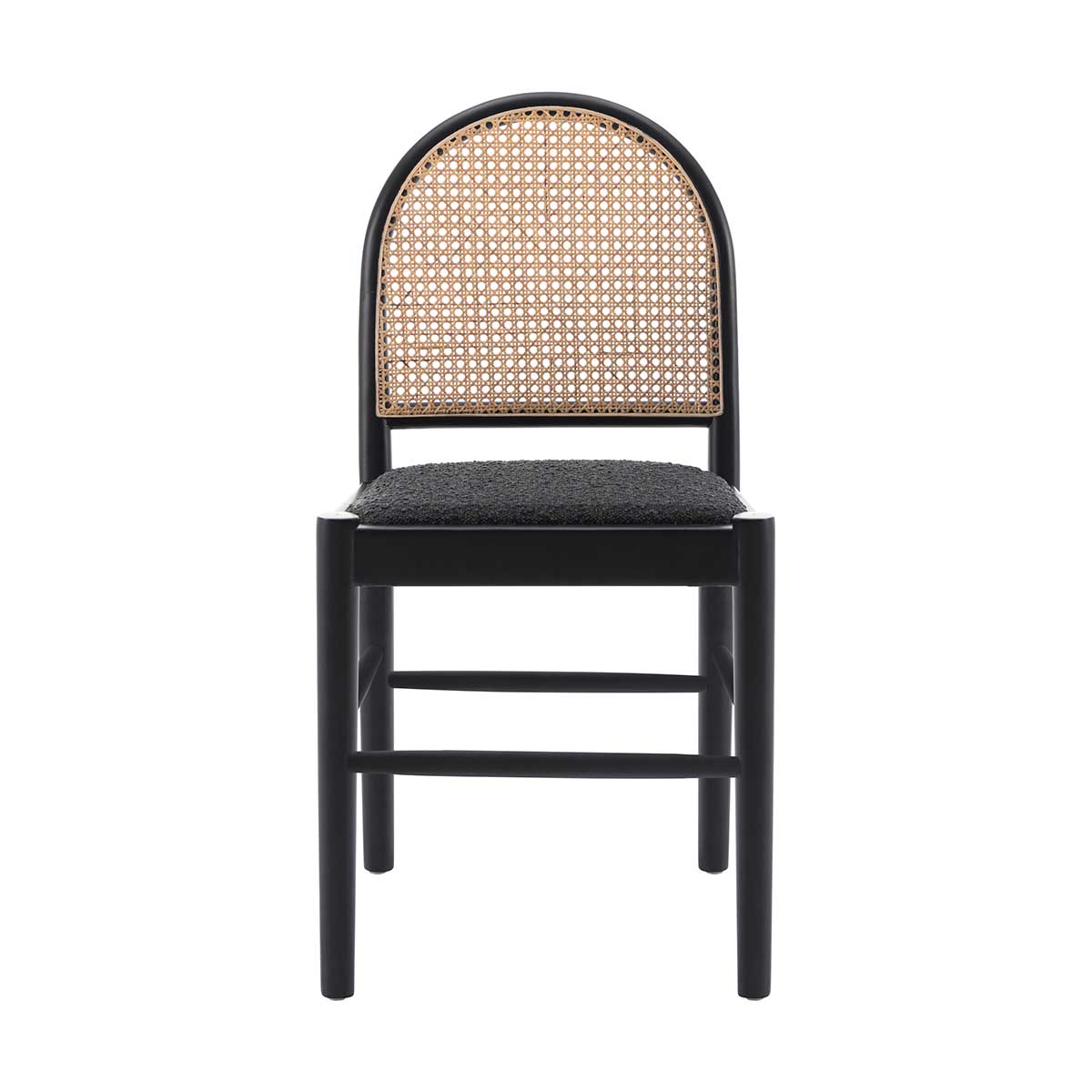 Capri Rattan Boucle Arch Dining Chair - Modern Woven Rattan Accent Chair for Kitchen, Dining Room, or Patio - Comfortable & Stylish Seating for Indoor and Outdoor Use