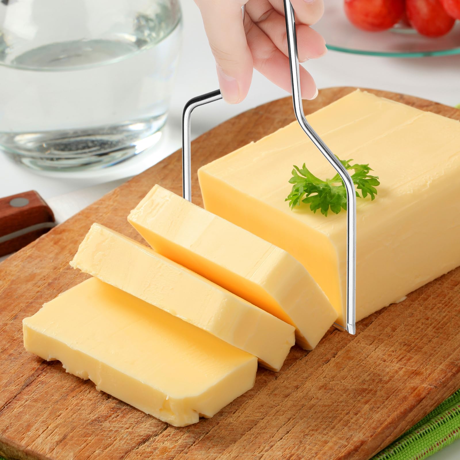 Premium Stainless Steel Cheese Slicer with Wire Cutter - Handheld Cheese & Butter Slicer for Block Cheese, Perfect for Charcuterie Boards, Party Platters & Gourmet Cooking