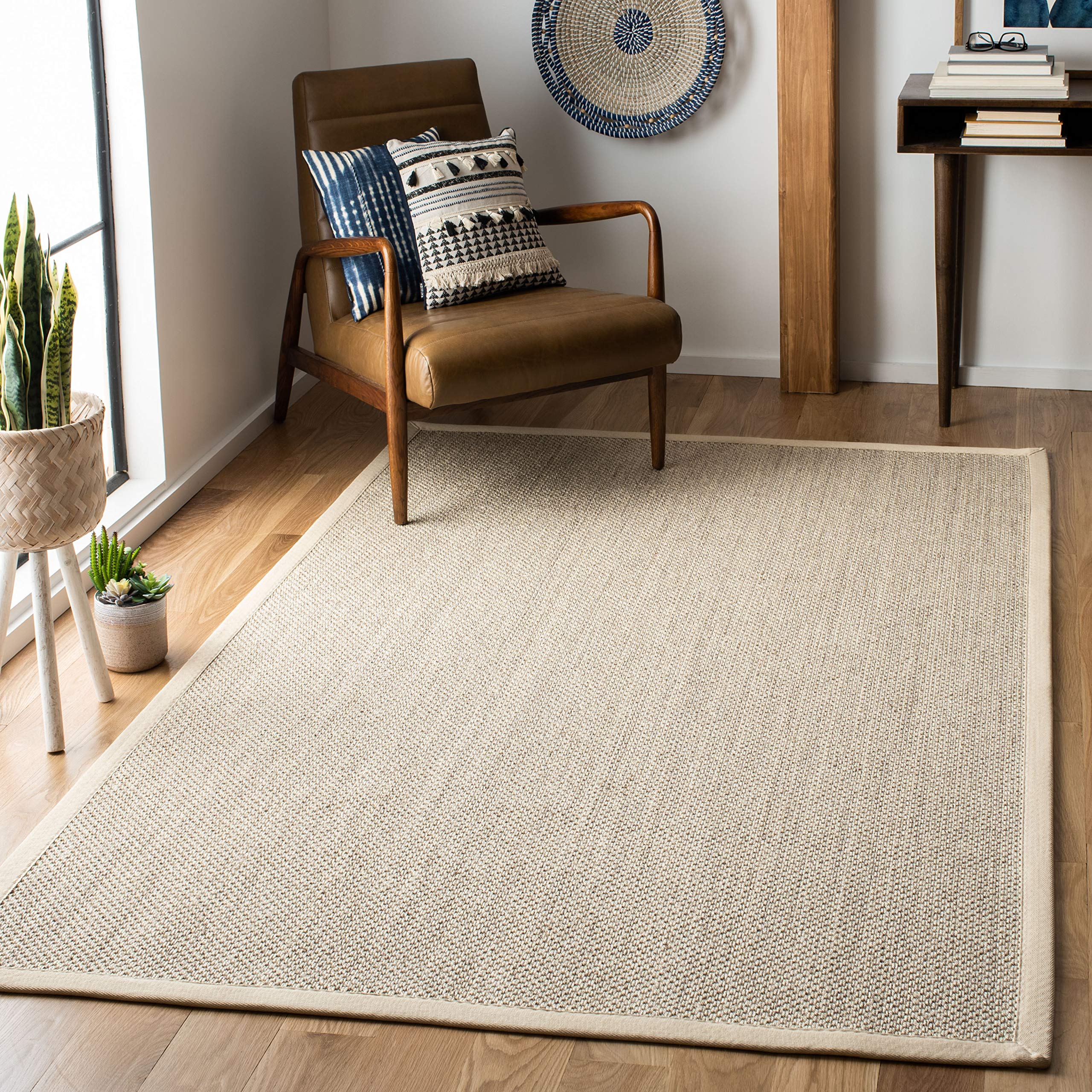SAFAVIEH Natural Fiber Collection 6' x 9' Area Rug - Marble & Beige Sisal Border Design, Easy Care, Non-Slip, Durable for High Traffic Areas | Perfect for Living Room, Bedroom, Office & Entryway (NF143C)