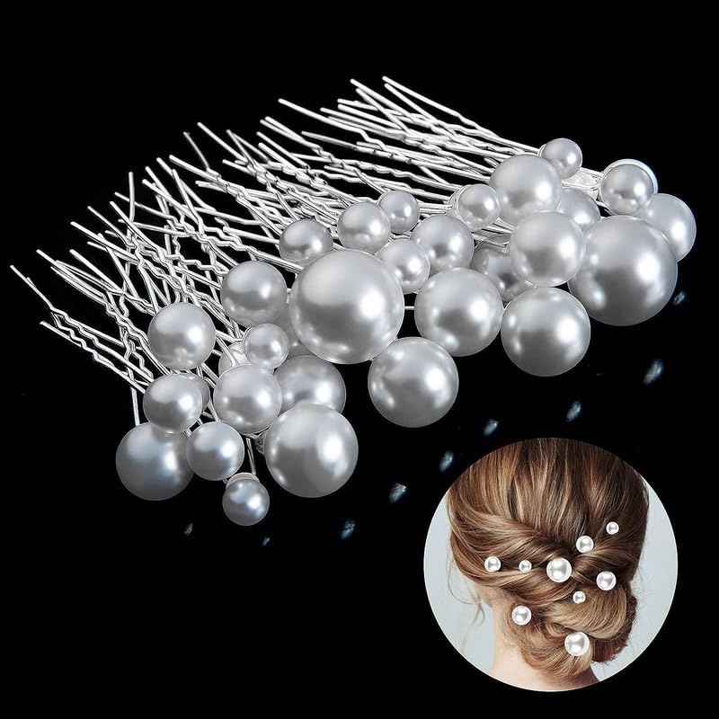 FAMEZA 12-Piece Wedding Hair Accessories Set - Pearl Hair Clips, U-Shaped Bridal Hairpins for Weddings, Prom, Birthday Parties (Silver) | Elegant Bridal Hairstyle Essentials
