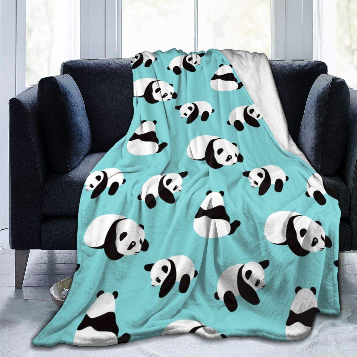 BLUBLU Cute Panda Flannel Fleece Blanket - Ultra Soft Lightweight Throw Blanket for Bed, Sofa & Couch (80