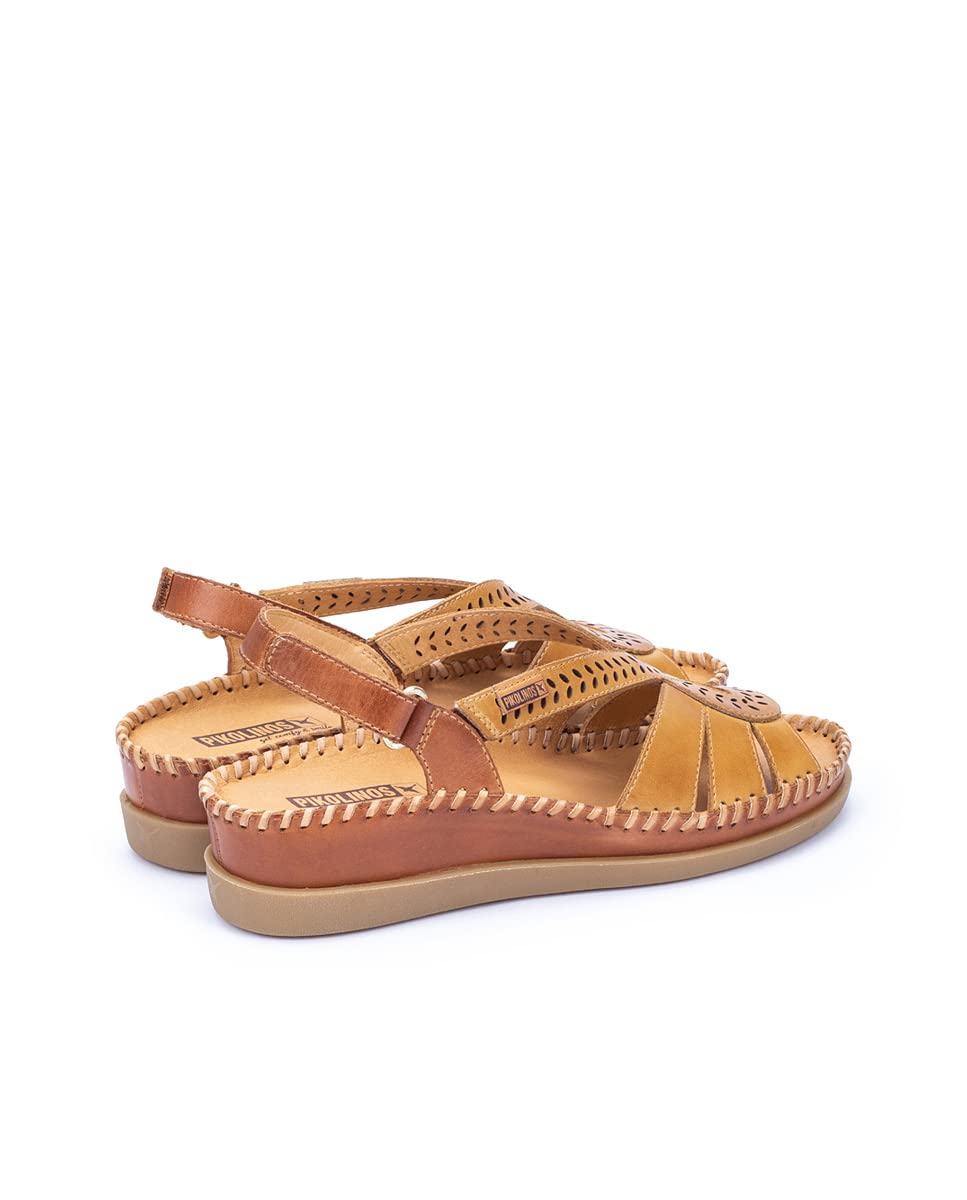 PIKOLINOS Women's Leather Wedge Sandals - Comfortable Honey Color Slip-On Shoes for Casual Wear, Beach & Summer Outfits