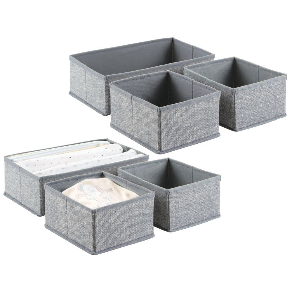 mDesign Fabric 3-Piece Drawer Organizer Bin Set - Gray, 2 Pack | Baby Nursery Dresser & Closet Storage Solution | Perfect for Organizing Clothes, Toys, Diapers, Bibs & Blankets | Ideal for Nursery, Playroom & Home Organization | Lido Collection