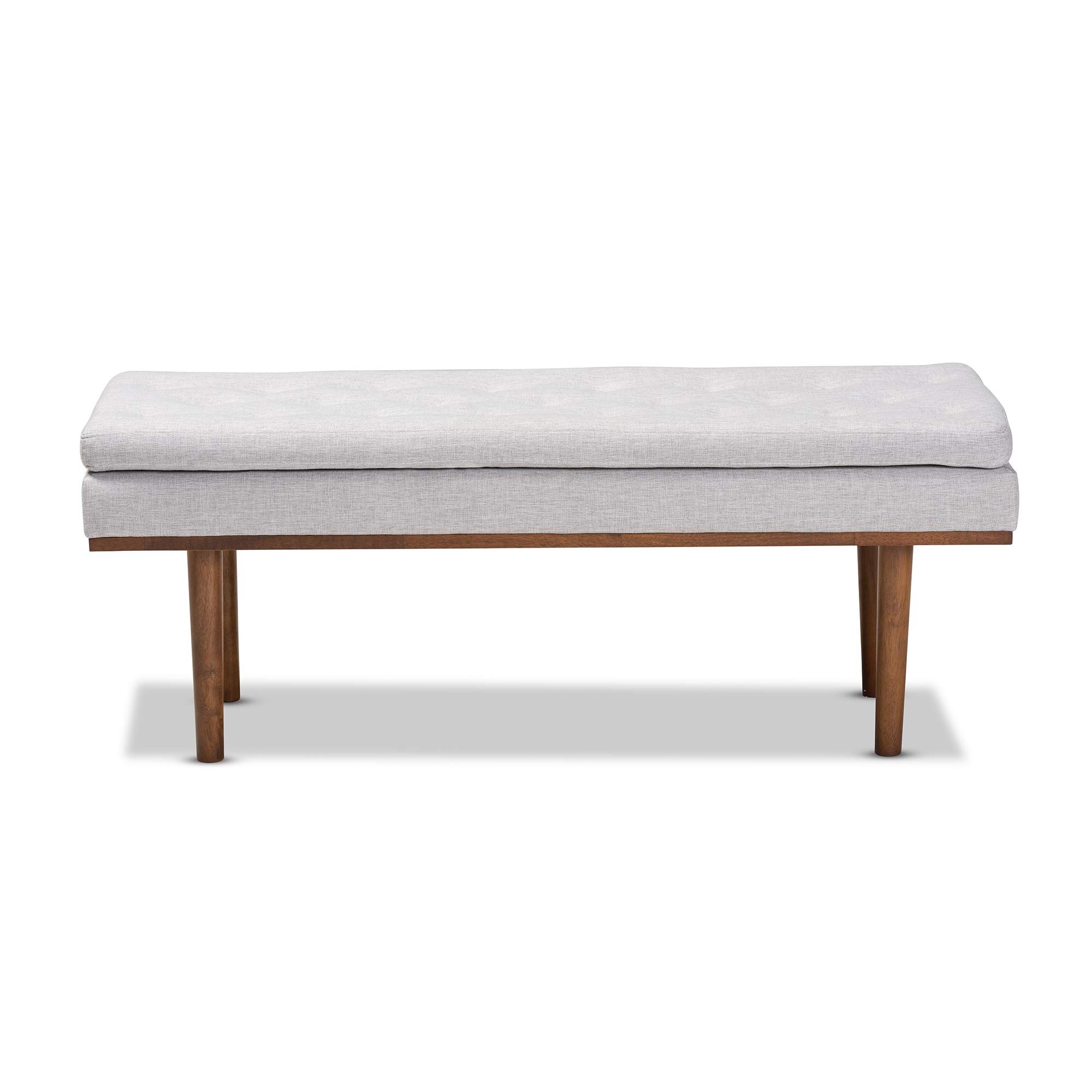 Baxton Studio Modern Upholstered Bench with Walnut Legs, Greyish Beige Fabric - Perfect for Entryway, Bedroom or Living Room Seating