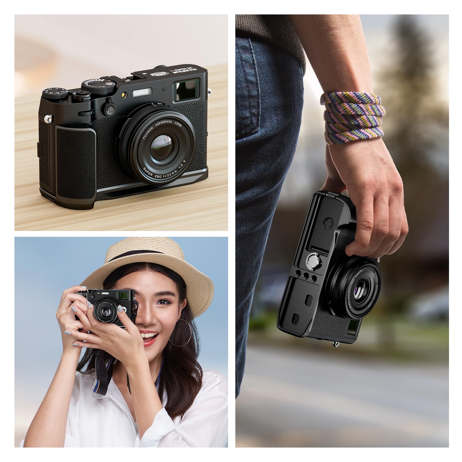 NEEWER X100VI Baseplate for Fujifilm X100VI & X100V Cameras - L-Shaped Bracket with Ergonomic Handgrip, Arca-Swiss Tripod Compatible (Black, Model CA084) - Perfect for Street Photography & Travel Shooting