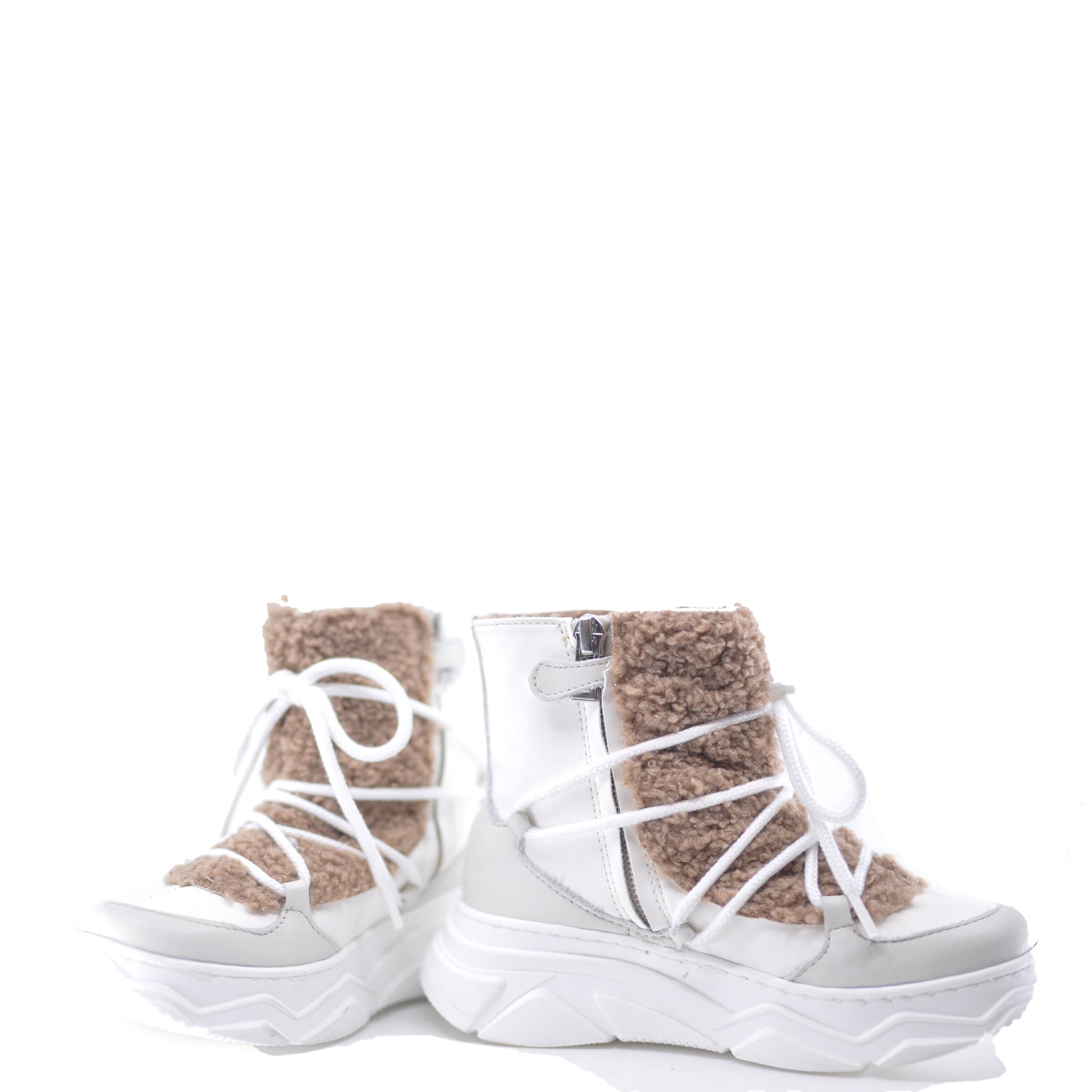 Papanatas White and Camel Sneaker Bootie - Women's Casual Comfortable Ankle Boots for Walking, Work & Everyday Wear