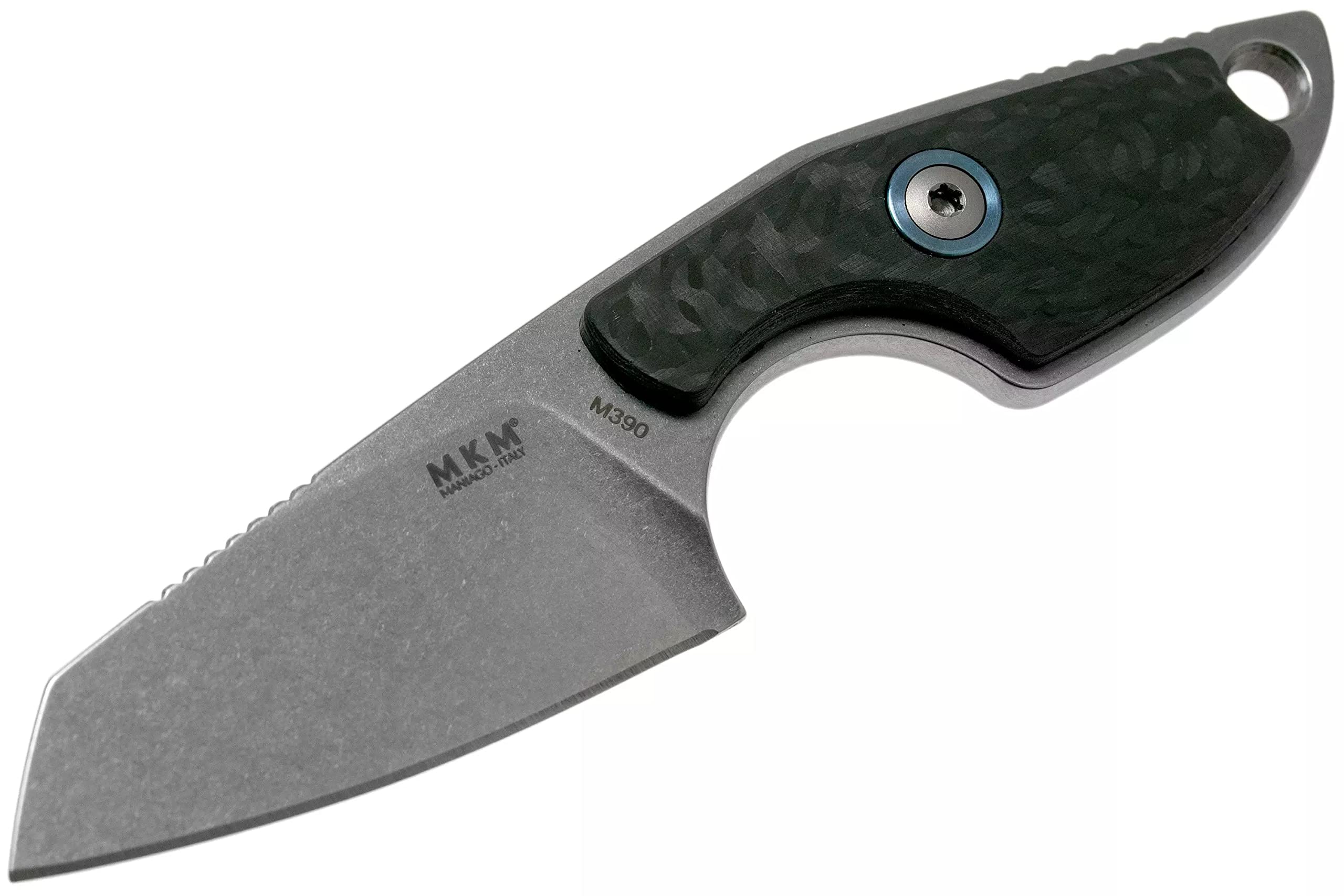 MIKRO 2 Sheepsfoot Fixed Blade Neck Knife - Premium EDC Tool with M390 Super Steel, Full Tang Design by Jesper Voxnaes | Carbon Fiber Handle | Made in Italy | Perfect for Outdoor Survival, Camping & Everyday Carry