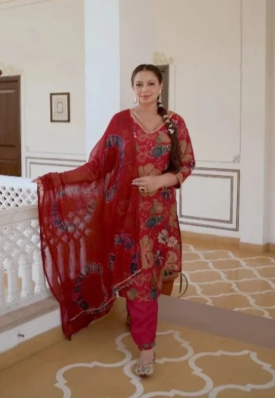 Stylish Plus Size Maroon Embroidered Kurta Pant & Dupatta Set for Women | Traditional Indian Ethnic Outfit | Perfect for Weddings, Festivals & Special Occasions
