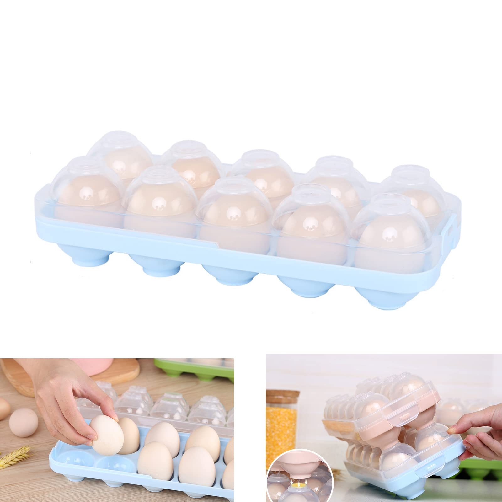 Clear Plastic Egg Holder for Refrigerator - Food Grade Egg Storage Container with Secure Buckle, Holds 10 Eggs - Perfect for Kitchen Organization & Fridge Storage (Blue)