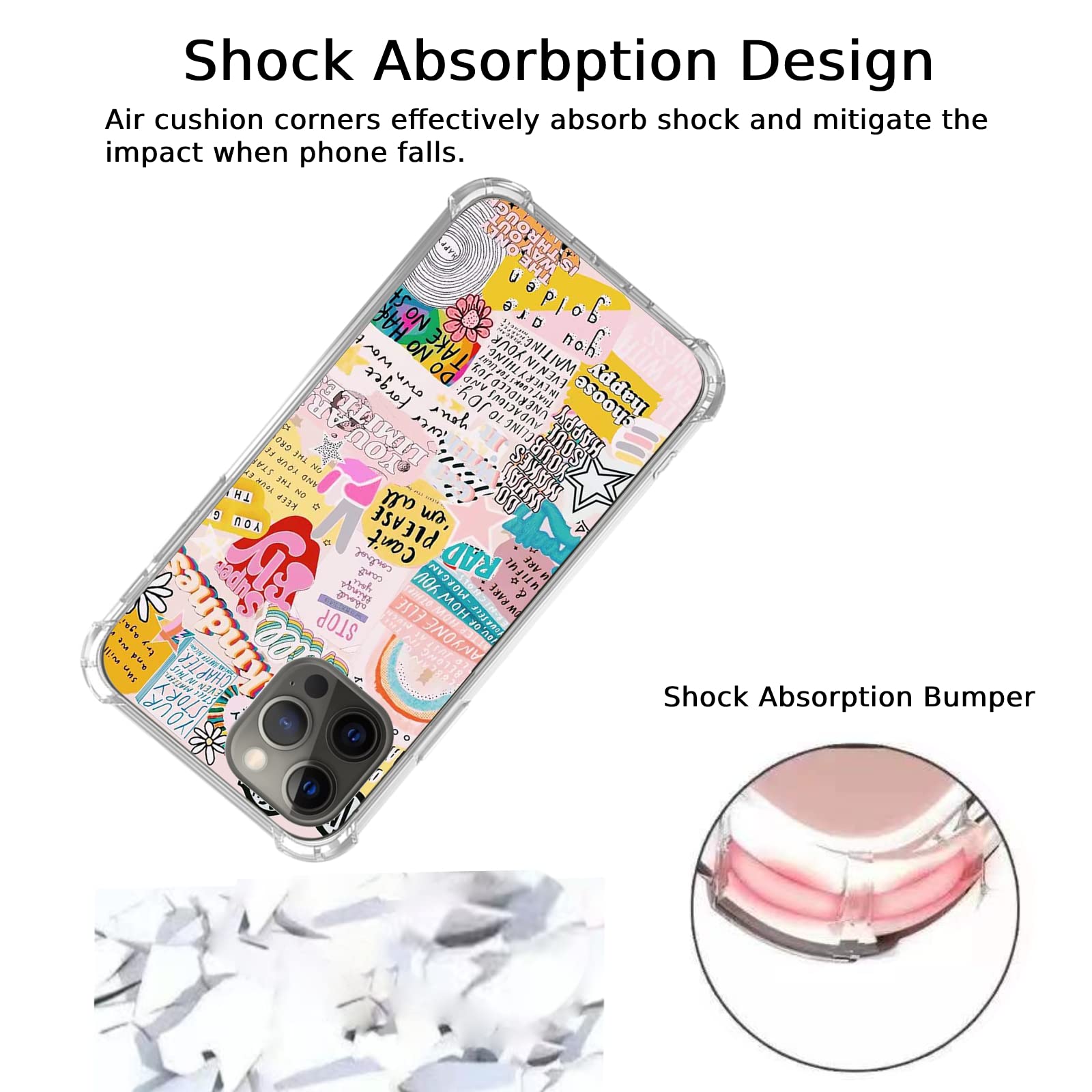 Trendy Hippie Indie Aesthetic Positive Quotes Collage TPU Case for iPhone 13 Pro - Inspirational Phone Cover for Teens, Men & Women | Perfect for Music Festivals, Boho Style & Daily Motivation