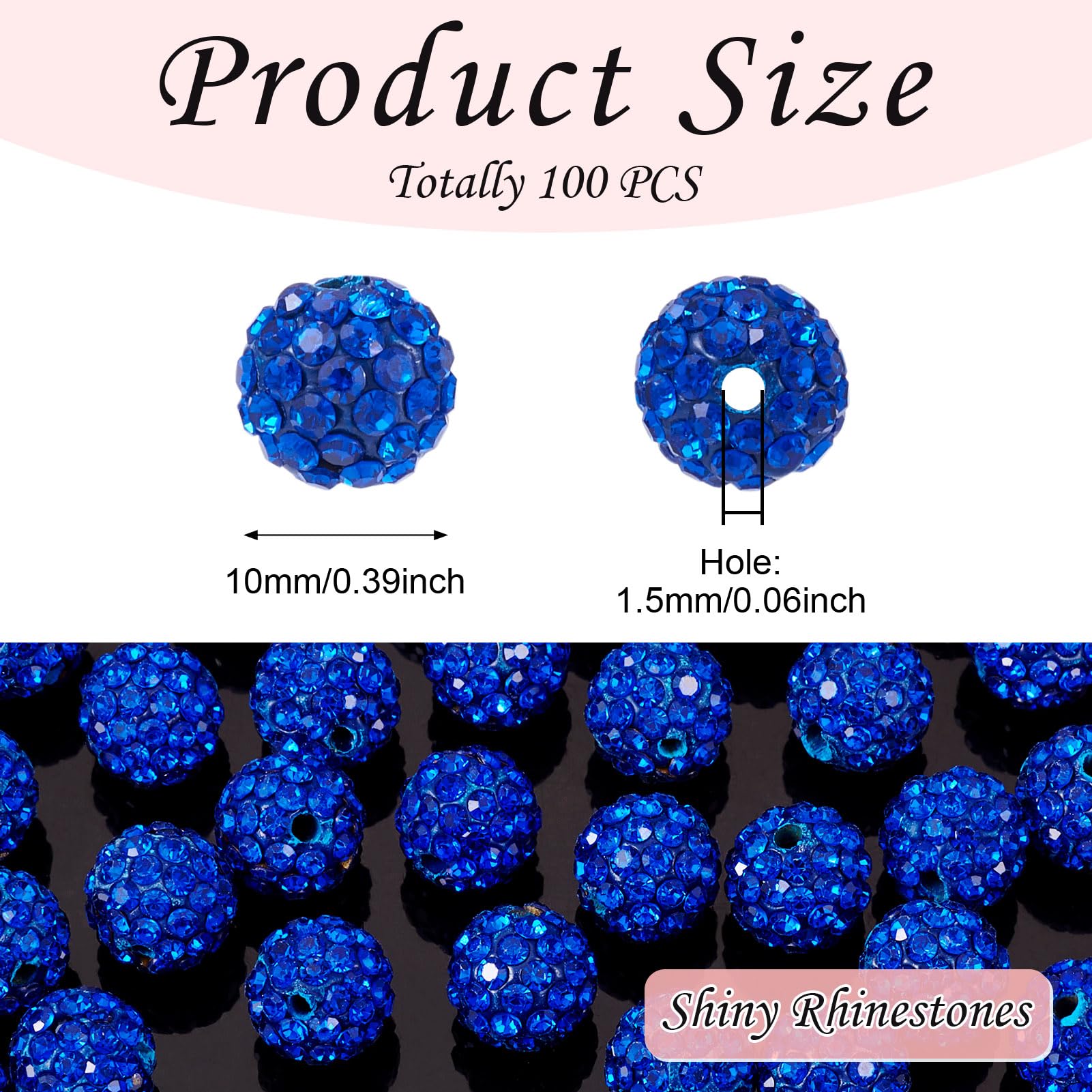 FASHEWELRY 100Pcs Blue Clay Sapphire Rhinestone Beads - Round Disco Ball Czech Crystal Spacer Beads for DIY Jewelry Making, Bracelets, Necklaces & Craft Projects (Perfect for Parties, Weddings & Gift Making)