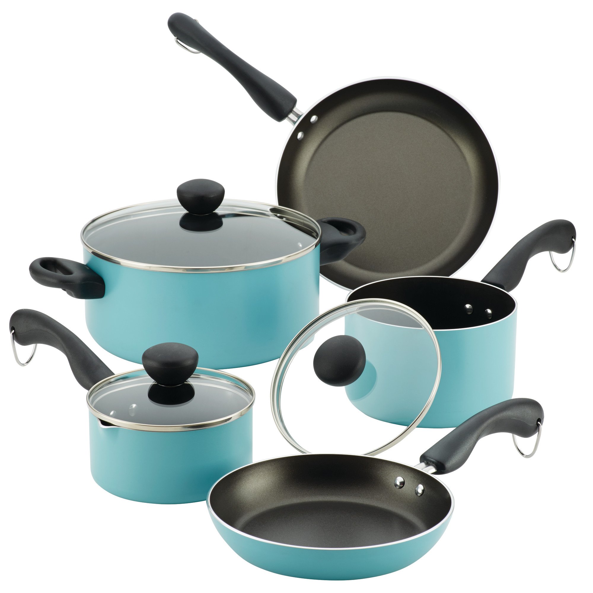 Farberware Easy Clean 12-Piece Nonstick Cookware Set in Aqua - Perfect for Frying, Sautéing & Everyday Cooking | Dishwasher Safe Kitchen Essentials