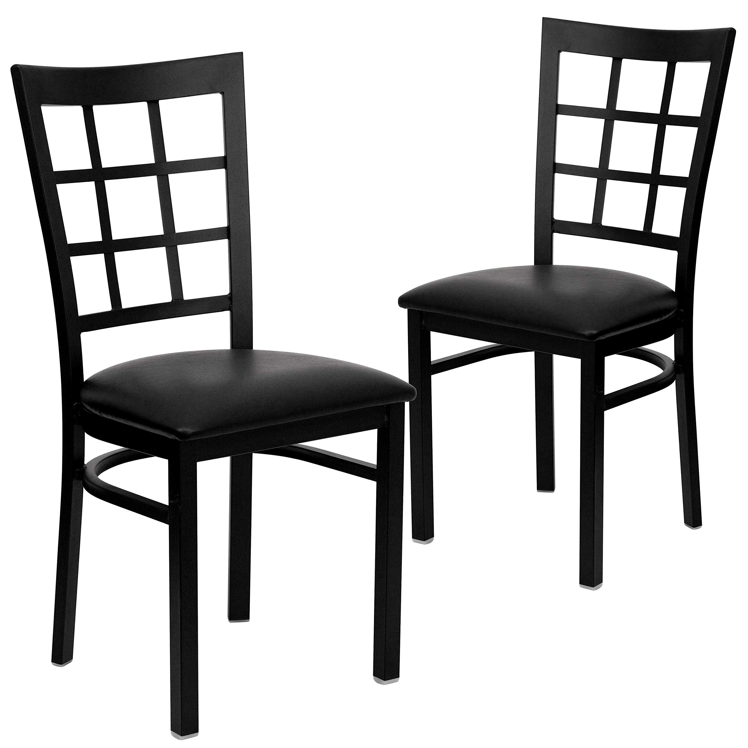 2 Pack Black Metal Restaurant Chairs with Vinyl Upholstery - Heavy Duty Commercial Dining Chairs for Cafes, Diners & Kitchen Counter Seating