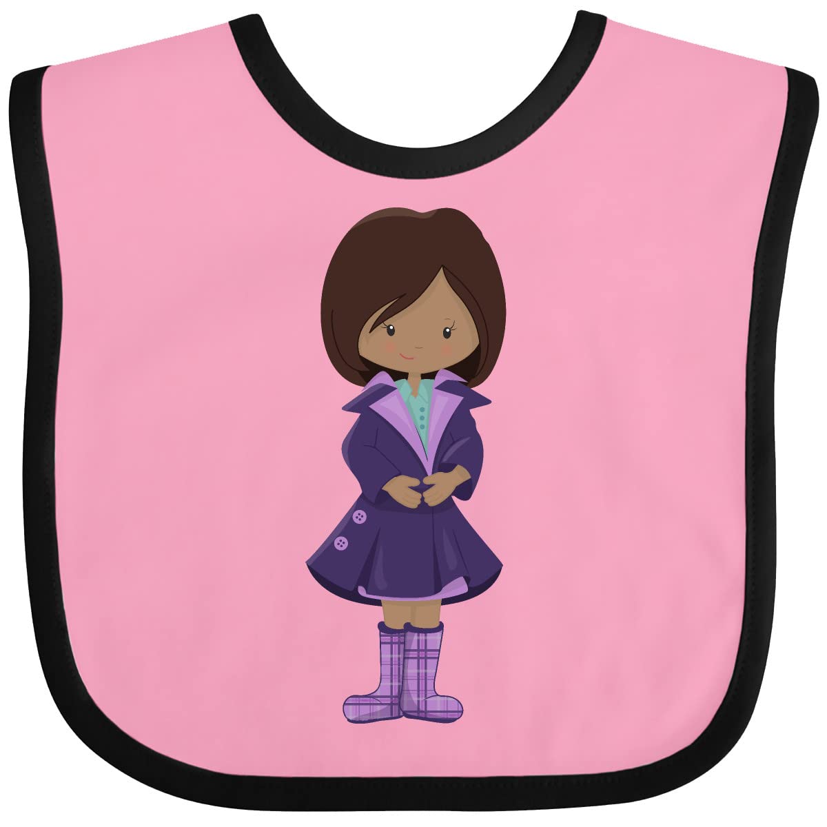 Inktastic African American Girl Fashion Baby Bib with Trench Coat Design - Soft & Absorbent for Mealtime, Playtime & Photo Shoots