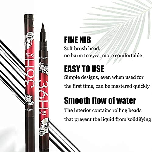 KAARM 36H Waterproof Liquid Eyeliner - Ultra-Precision Long Lasting Eyeliner Pencil, Smudge Proof & Water Resistant (Black, 6 Pack) for Party, Wedding, Daily Makeup & Professional Use