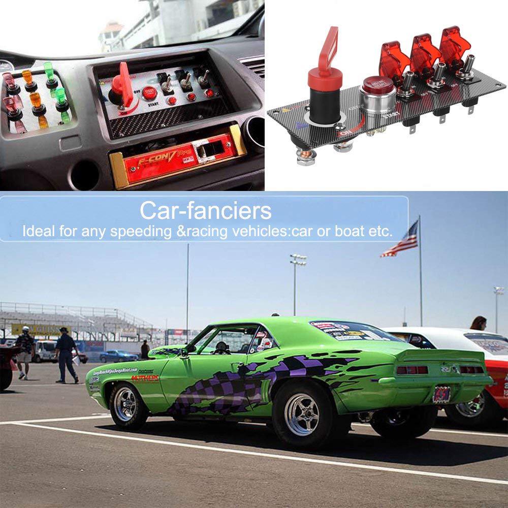 Jtron 12V Racing Car Ignition Switch - Engine Start Push Button with Red LED & Toggle Panel for Sports Cars - Perfect for Racing, Track Days & Car Modifications