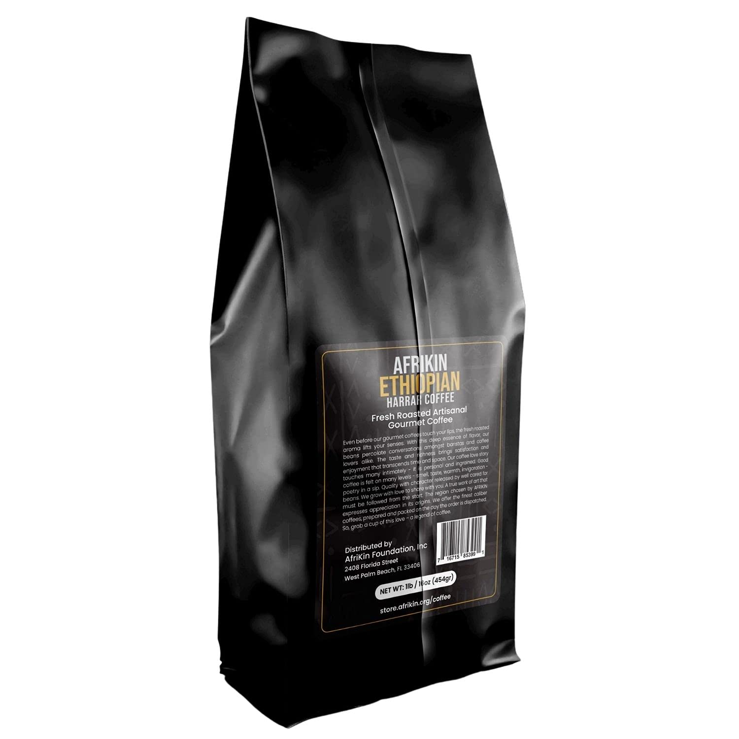 Premium AfriKin Ethiopian Harrar Artisan Ground Coffee - 100% Arabica, Organic Certified, Bold Flavor Medium Roast - Fresh Gourmet Coffee Beans (1lb/16oz) for Home Brewing, Office & Gifts