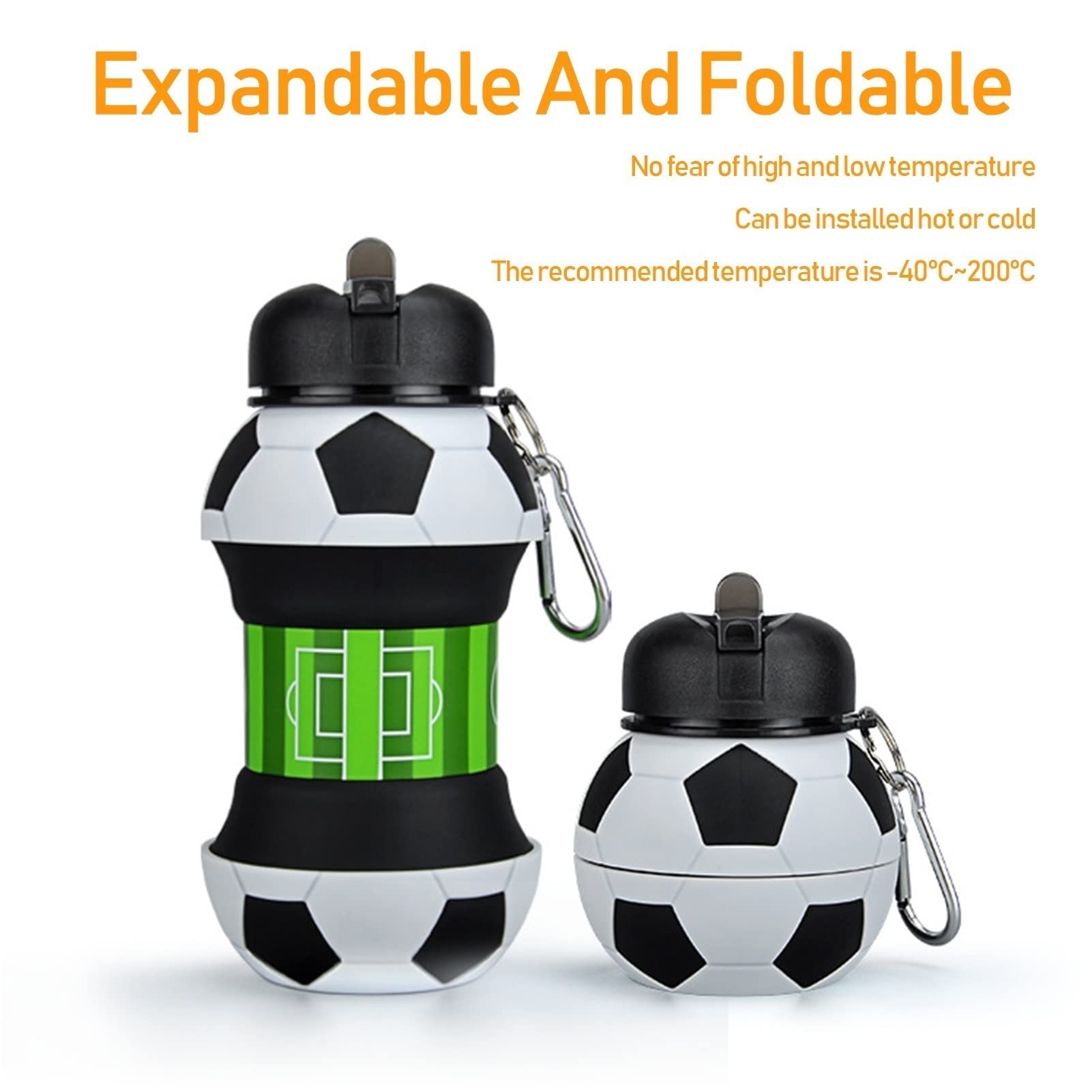 Collapsible BPA-Free 550ML Silicone Water Bottle - Portable Sports Ball Shape Reusable Bottle for School, Camping, Outdoor Activities & Travel | Food Grade Soft Design (Tennis Ball Size) - Perfect for Hiking, Gym, Yoga & Kids Lunchboxes