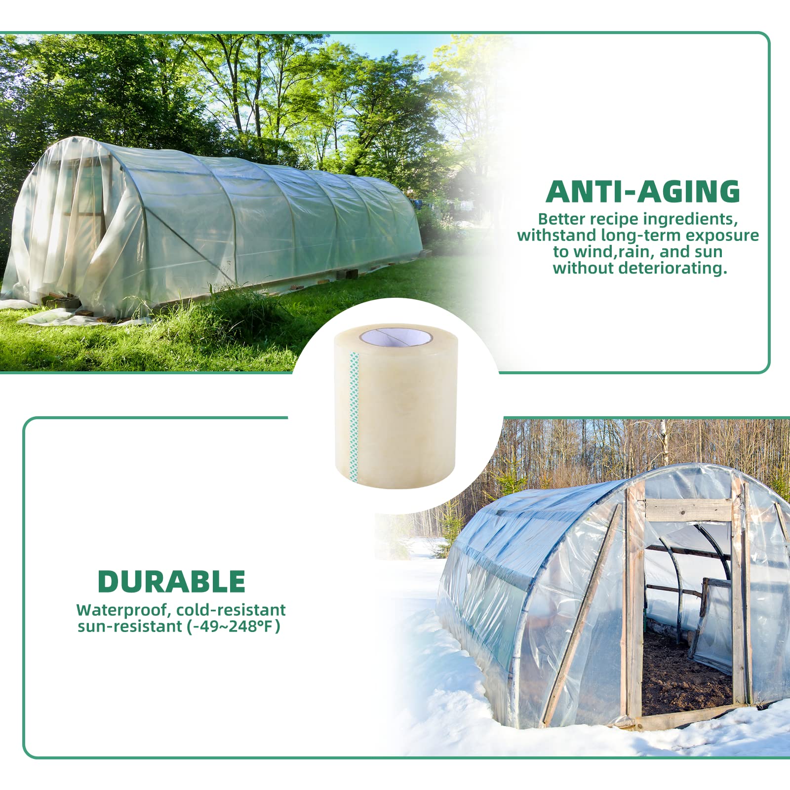 Greenhouse Repair Tape - 6.3 mil Thickness, Clear UV Resistant Plastic Sheeting Tape (3in x 213ft) for Greenhouse Coverings, Poly Film Repairs & DIY Plant Protection