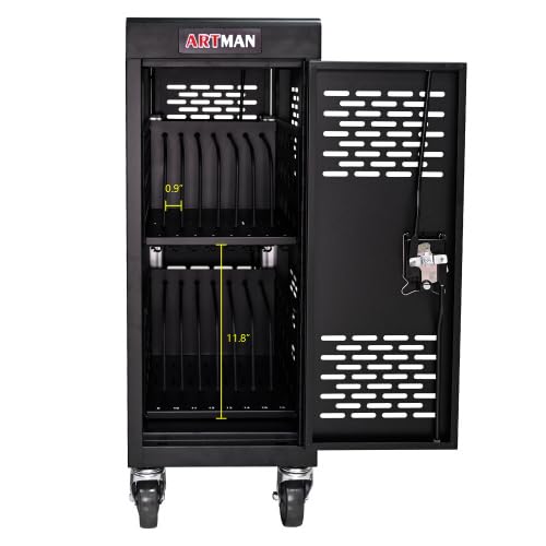 16-Slot Charging Cart for Laptops & Tablets - Universal Mobile Device Charging Station with Cord Management - Fits iPad, Chromebooks & Devices Up to 16.3