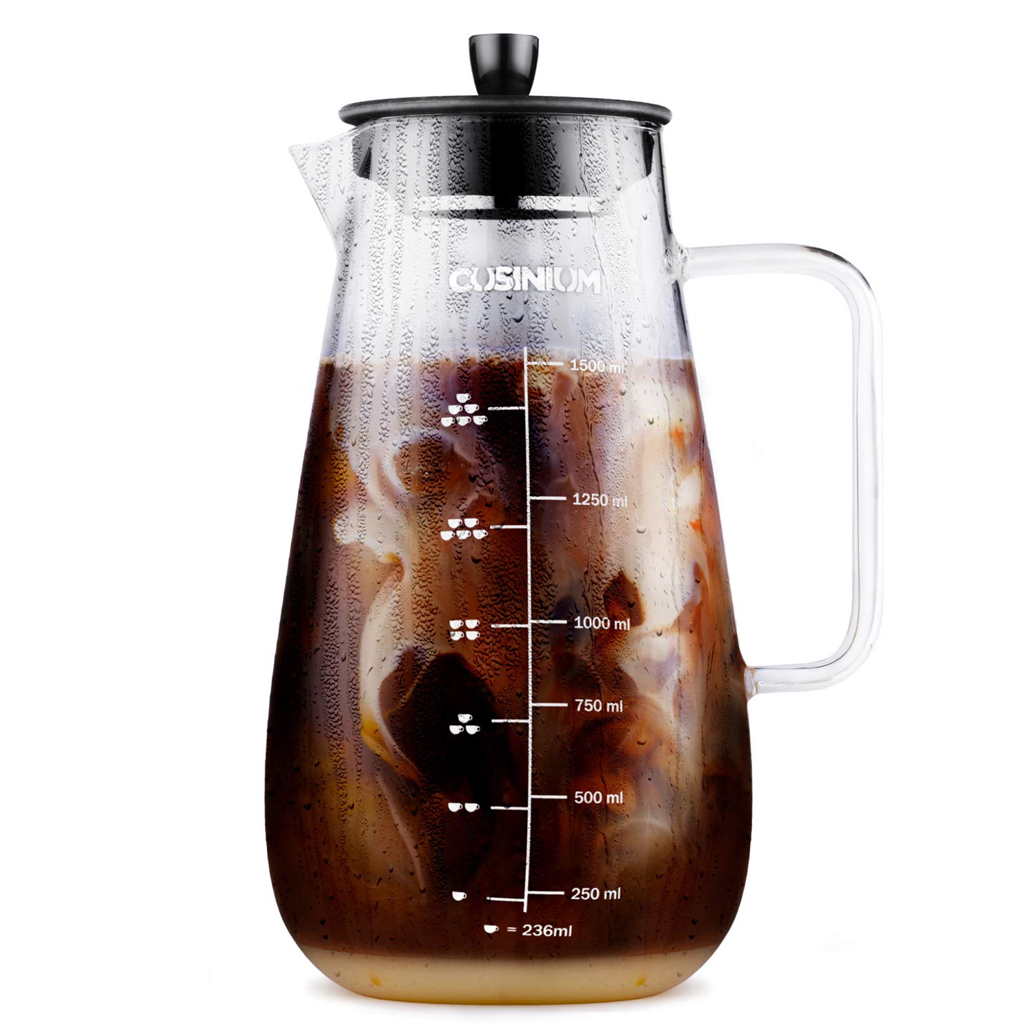 CUSINIUM 1.5 Quart Large Cold Brew Coffee Maker - Iced Coffee Maker with Glass Carafe for Refreshing Summer Drinks, Perfect for Home, Office & Outdoor Use