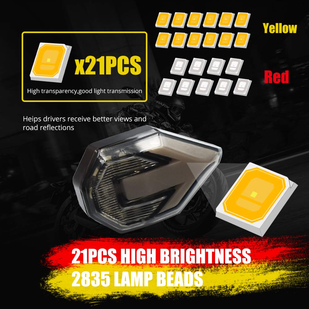21 SMD LED Motorcycle Turn Signal Lights - Amber Arrow Blinkers & Red DRL Brake Indicators - Waterproof for Yamaha Suzuki Kawasaki - 2 Pack (Red/Amber) - Perfect for Night Riding & Safety Enhancement