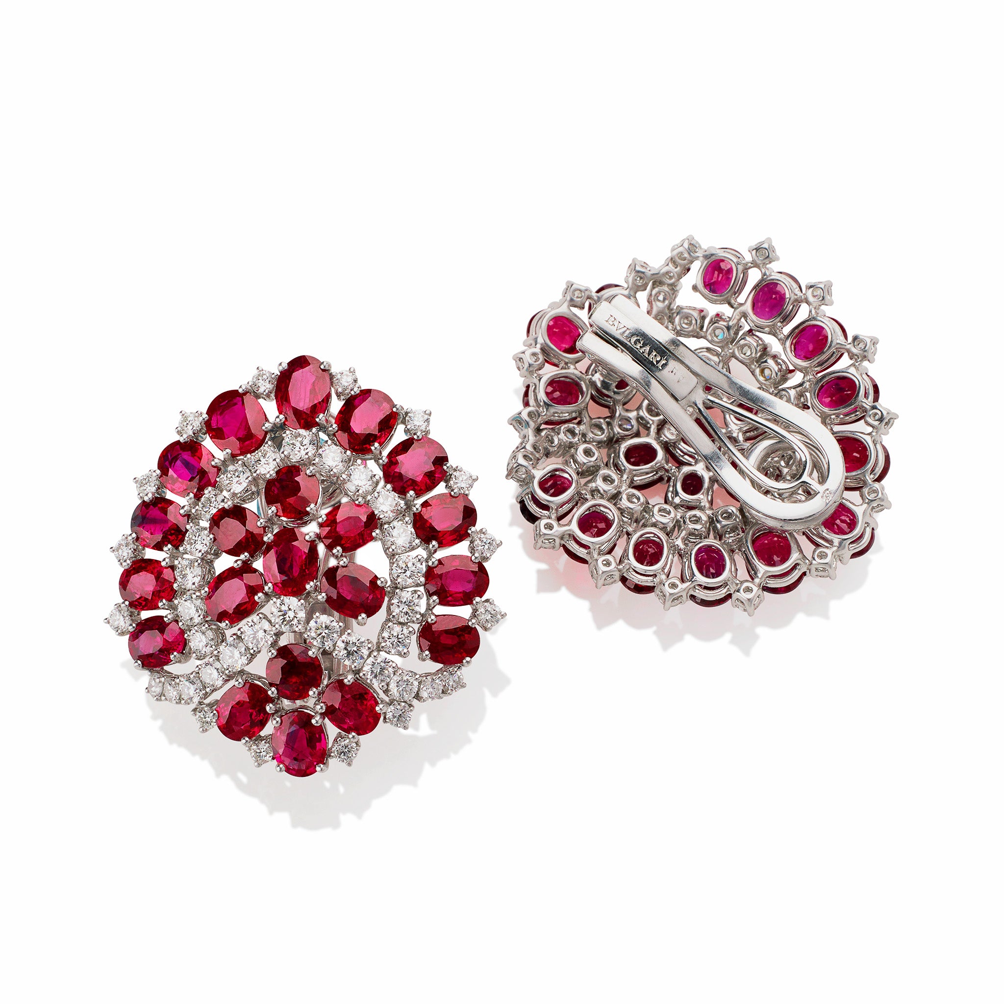 Vintage Bulgari Roma 1960s Burma No Heat Ruby & Diamond Clip-On Earrings | Luxury Antique Jewelry for Weddings, Galas & Special Occasions