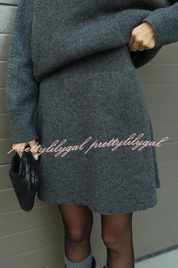 Stylish Solid Color Preppy Knit Top & Stretch Mini Skirt Set - Casual Outfit for Women | Perfect for School, Work & Weekend Outings