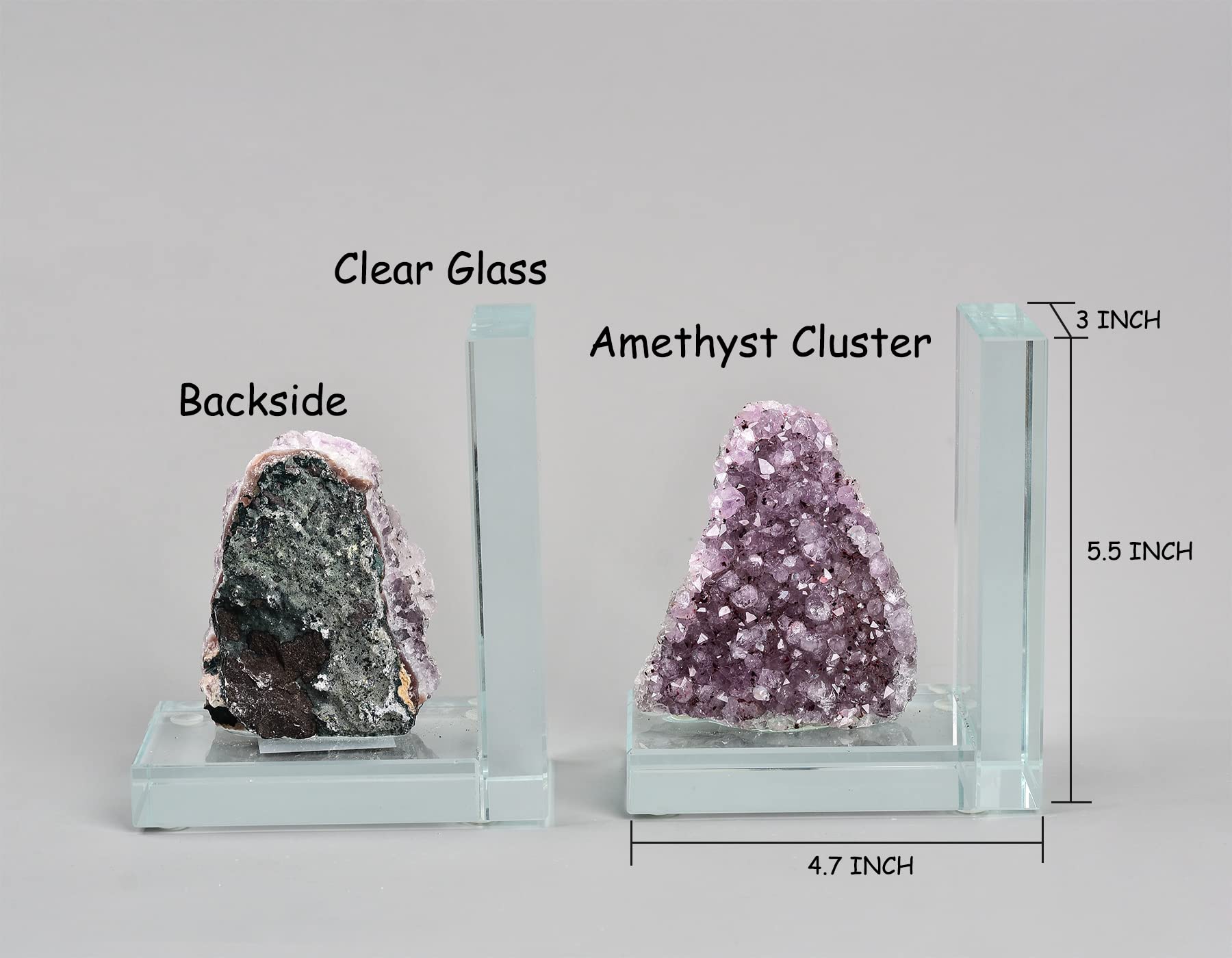 AMOYSTONE Heavy-Duty Amethyst L-Shaped Glass Bookends (1 Pair, 4-6 LBS) – Stylish Decorative Book Holders for Shelves with Non-Slip Base, Perfect for Home Office, Library & Bookshelf Organization