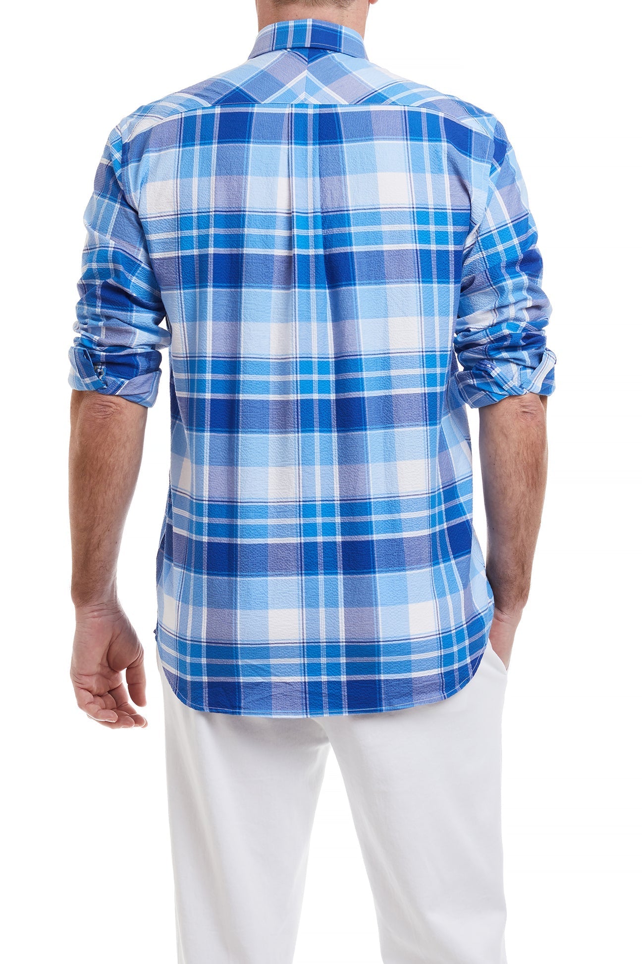 Chase Shirt Blue and Navy Union Seersucker - Stylish Men's Casual Button Down Shirt for Summer & Spring - Perfect for Beach, Office, and Outdoor Activities