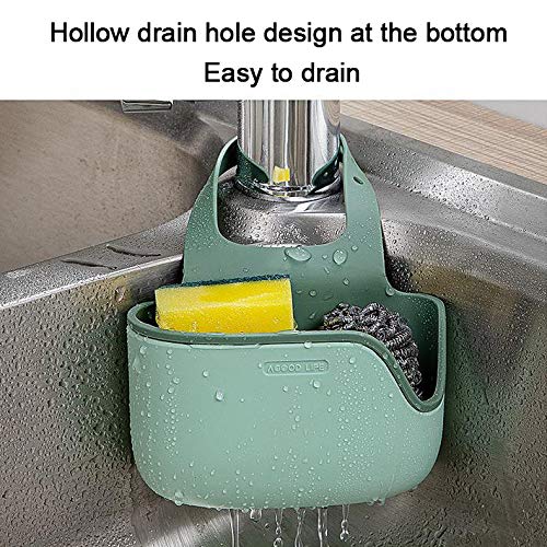 Adjustable Telescopic Kitchen Sink Organizer - 2 Pack Silicone Sponge Holder with Drain Holes & Hanging Strap | Space Saving Sink Caddy for Sponges, Brushes & Cleaning Supplies | Perfect for Small Kitchens, RV Sinks & Bathroom Organization