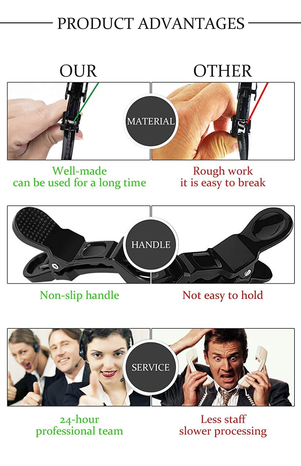 Professional Hair Sectioning Clips - Set of 6 Strong Crocodile Hair Clips with Free Hair Color Brush | Perfect for Salon Styling, Hair Coloring, and DIY Hair Treatments
