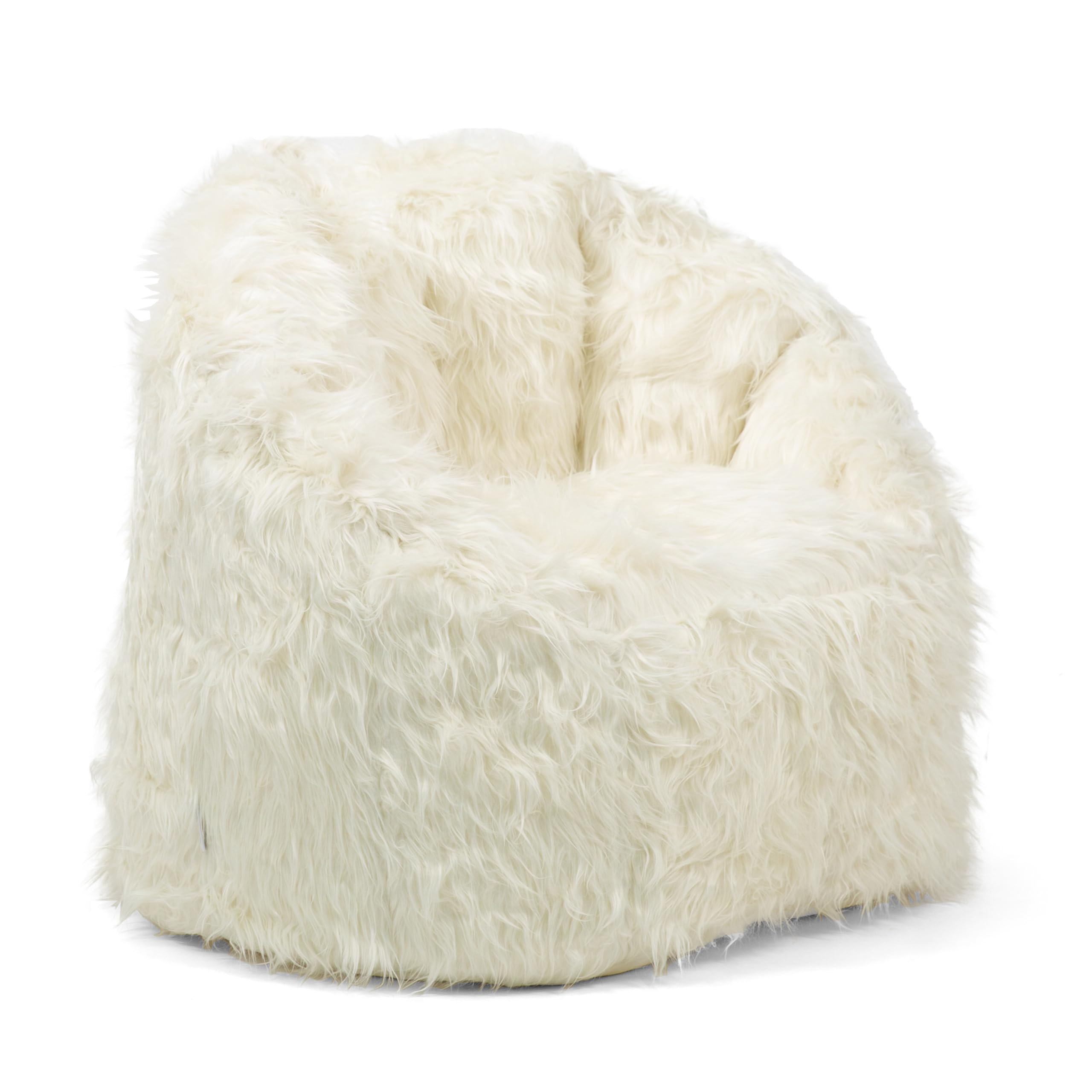 Big Joe Milano Bean Bag Chair - 2.5 Feet Ivory Shag Faux Fur, Ultra Soft & Comfortable Lounge Chair for Living Room, Bedroom, Dorm or Game Room - Perfect for Relaxing, Reading & Gaming