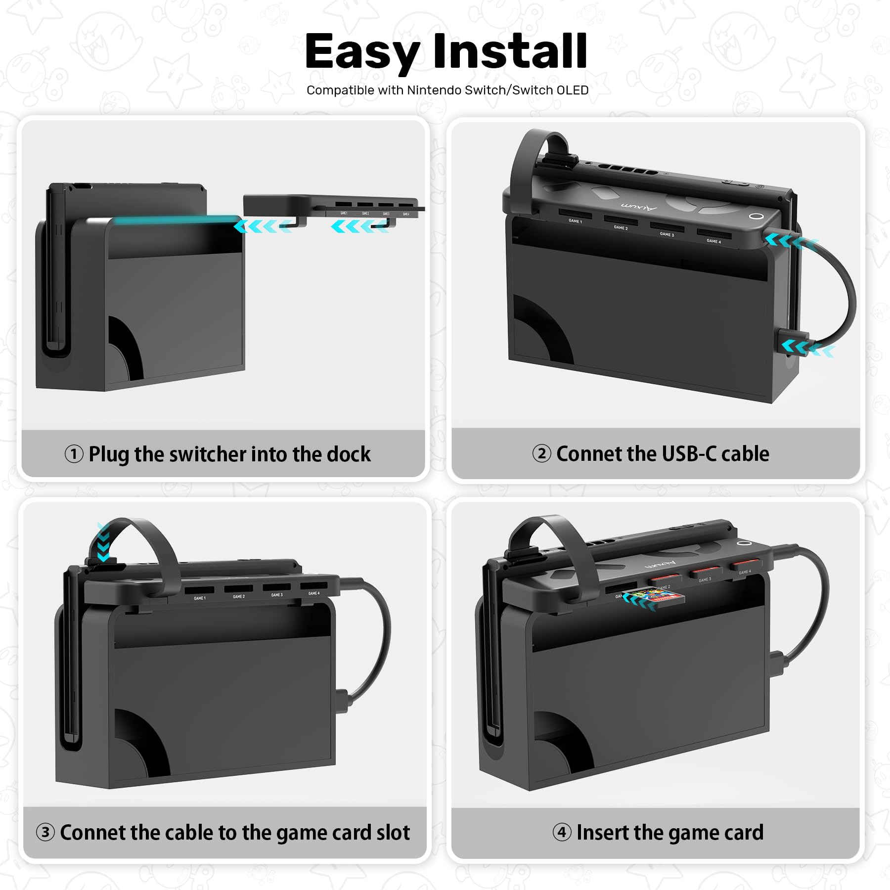 Alxum 4-in-1 Switch Game Card Reader - 2024 Upgraded Version with Remote Control for Nintendo Switch & Switch OLED | Multi-Game Switcher for Fast Game Changing | Perfect for Gaming Parties & Travel
