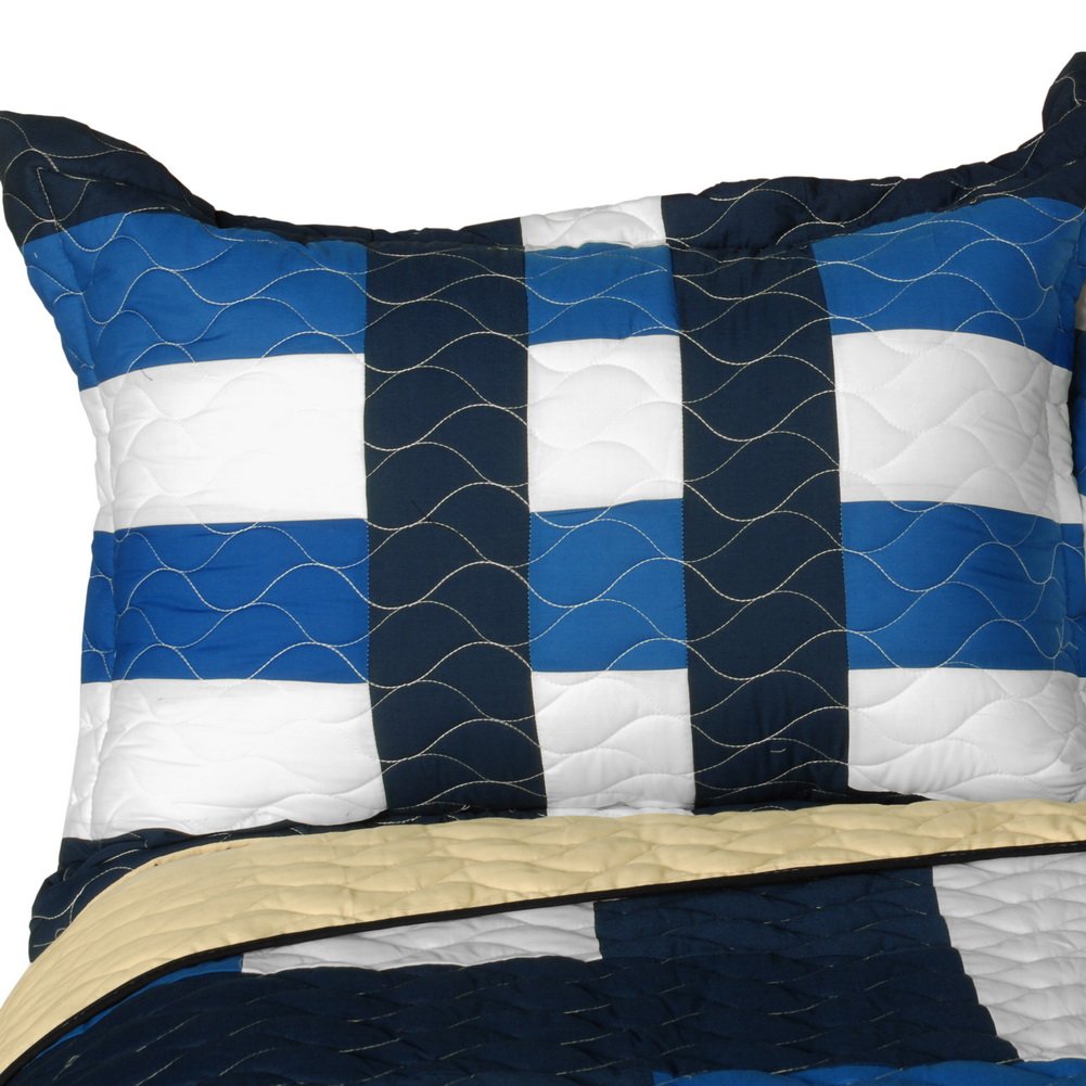 Waves Axero Geometric Quilt Set - Vermicelli Quilted Patchwork Bedding for Full/Queen Size | Modern Boho Bedroom Decor for Cozy Nights & Guest Room Styling