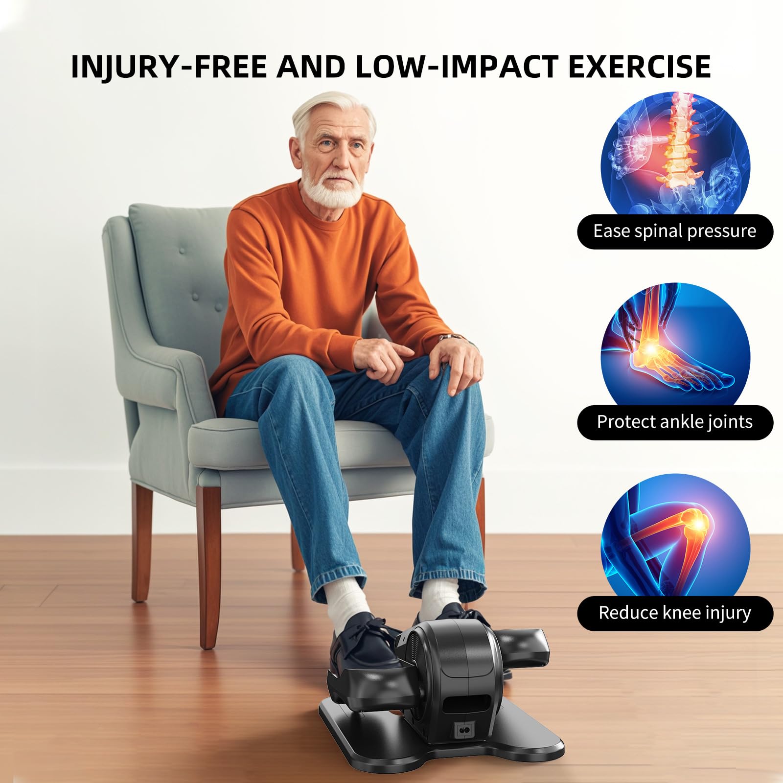 Under Desk Elliptical Machine - Quiet Portable Leg Exerciser for Home & Office Use with LCD Monitor, Remote Control & Massage Pedals - Ideal for Seniors, Sedentary Workers & Physical Therapy