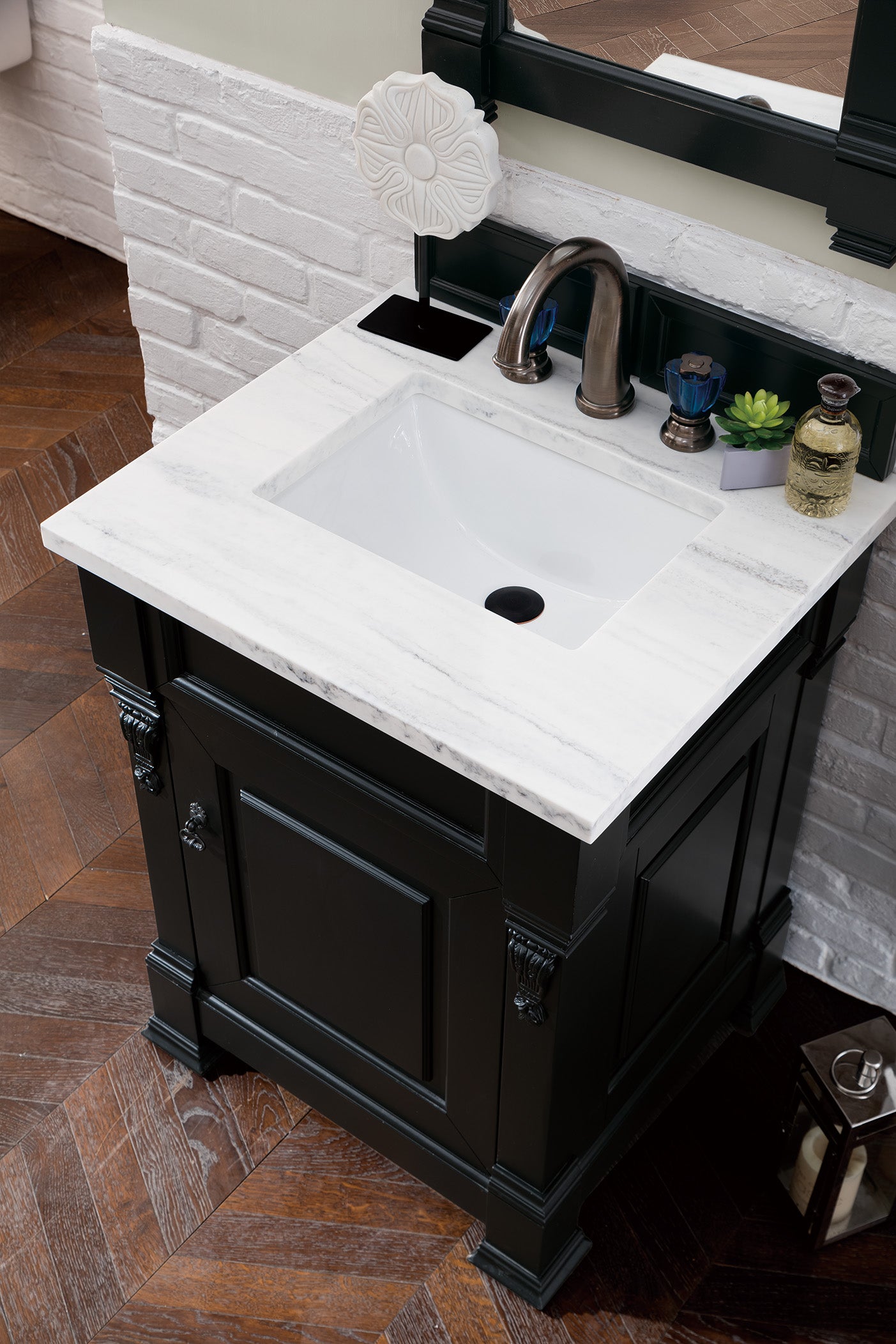 Brookfield 26 Inch Single Bathroom Vanity with Antique Black Finish & 3CM Arctic Fall Solid Surface Top - Perfect for Small Bathrooms, Powder Rooms, and Guest Baths