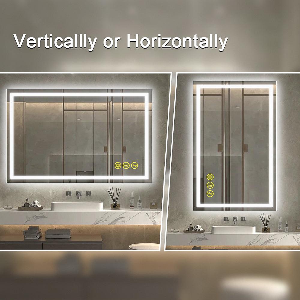 GlareGuard Rectangular Anti-Fog Dimmable LED Bathroom Mirror with Backlit - Perfect for Makeup, Shaving & Skincare Routine