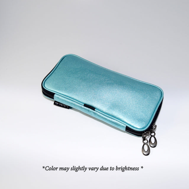 Premium Enameled Sky Blue Brush Pouch [HA1690] - Perfect for Artists, Makeup Brushes & Travel Organizers - Waterproof & Durable Cosmetic Case for Professionals