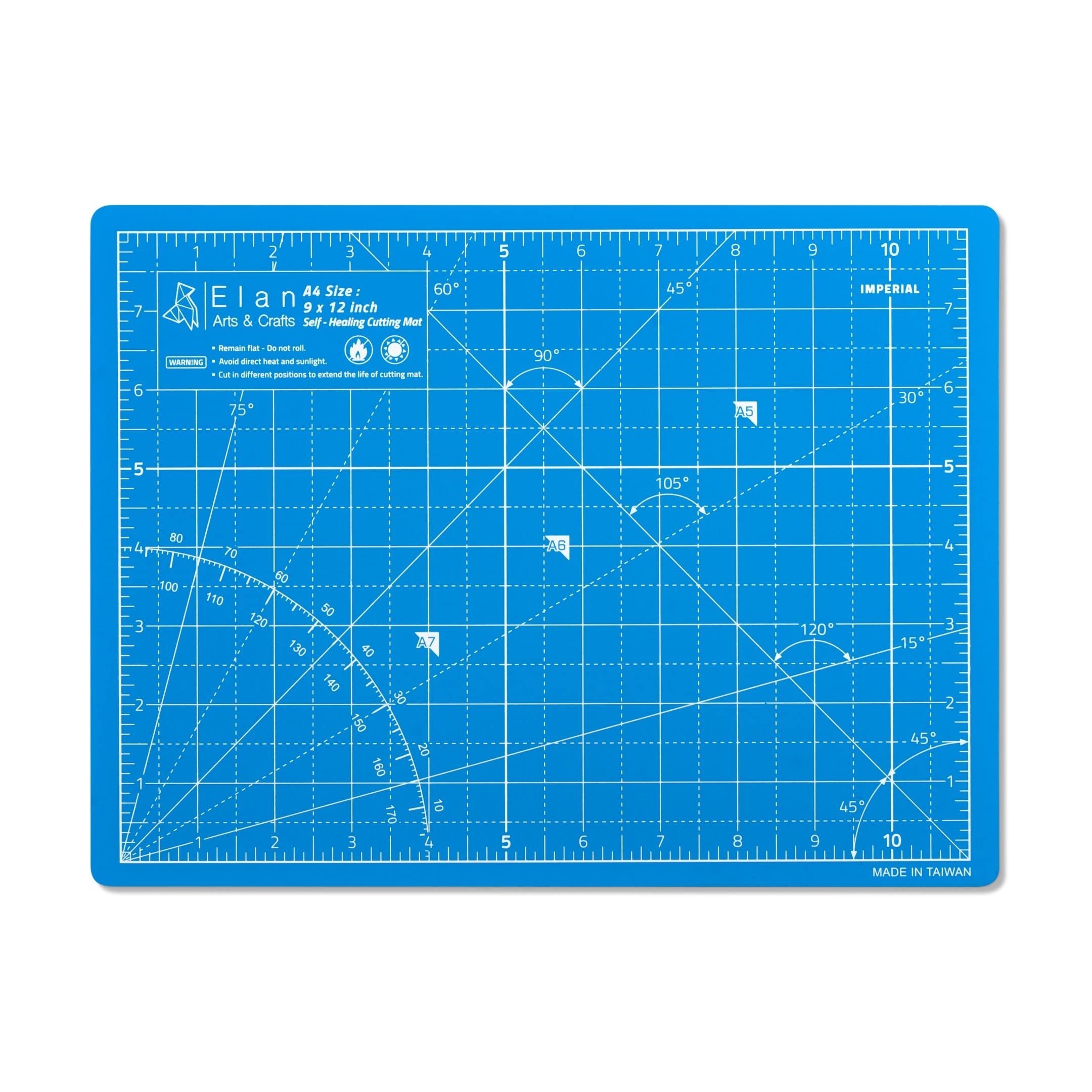 Elan A4 Blue Self Healing Cutting Mat - 12x9 Inch 5-Ply Craft Mat for Sewing, Quilting & DIY Projects | Durable Art Cutting Board for Fabric, Paper & Hobby Crafts | Perfect for Quilters, Scrapbooking & Sewing Supplies