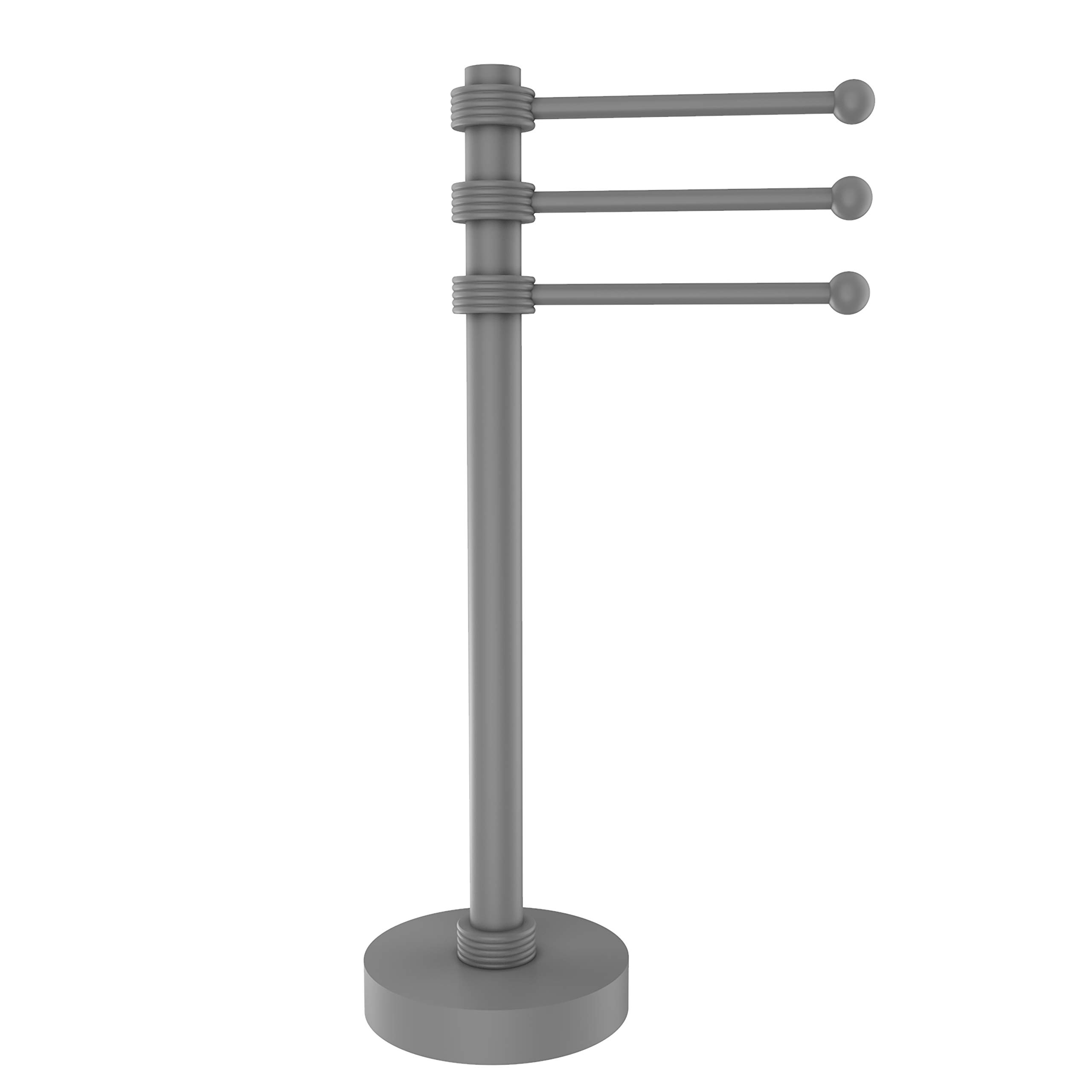 Allied Brass 973G-GYM 3 Swing Arm Wall Mounted Towel Holder with Grooved Accents - Matte Gray Finish for Bathroom, Gym, and Guest Room Decor
