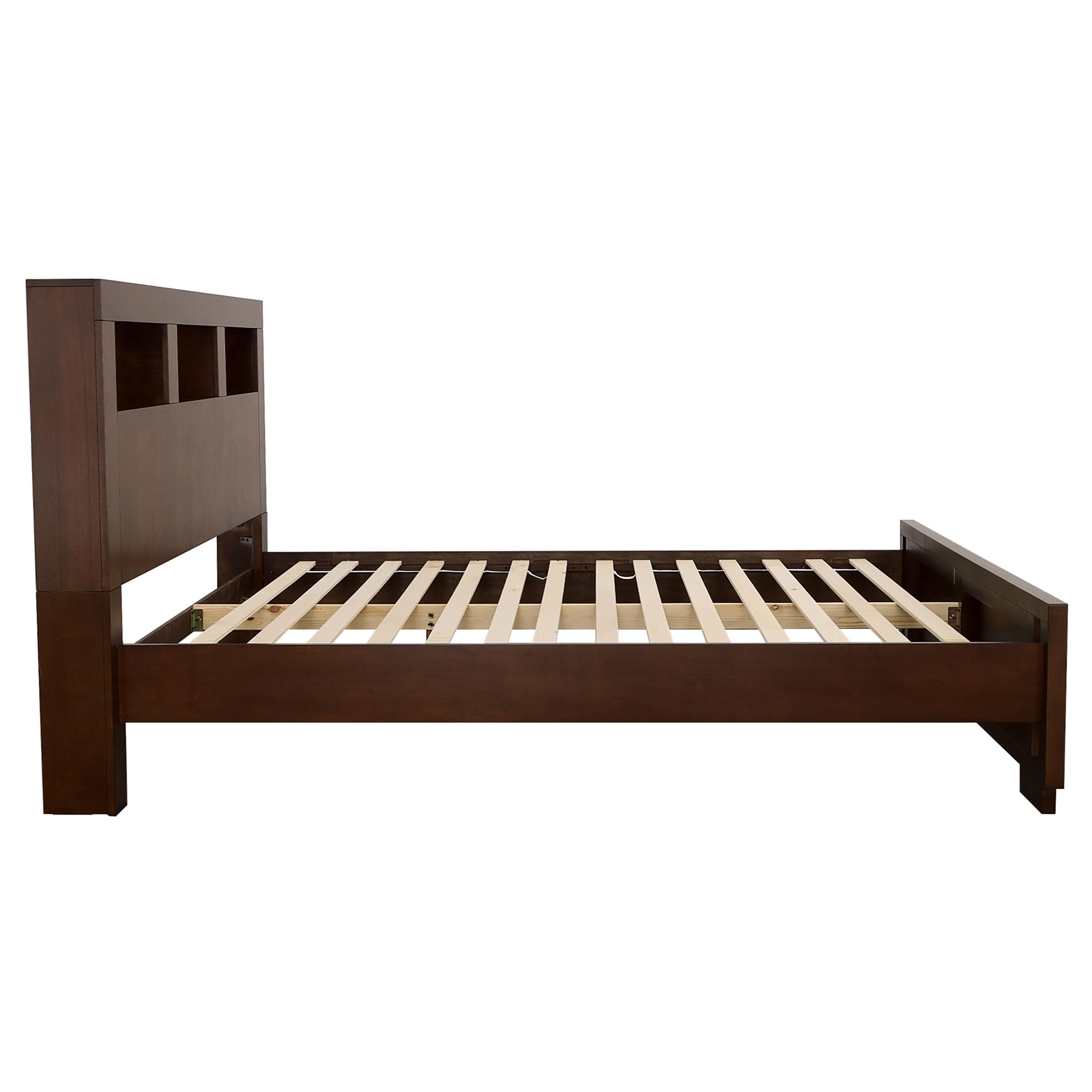 Coaster Home Furnishings Jessica Contemporary Wood Queen Size LED Storage Bookcase Bed Frame with 47-inch Headboard in Cappuccino - Modern Platform Bed with Built-in Storage for Small Spaces & Apartment Living