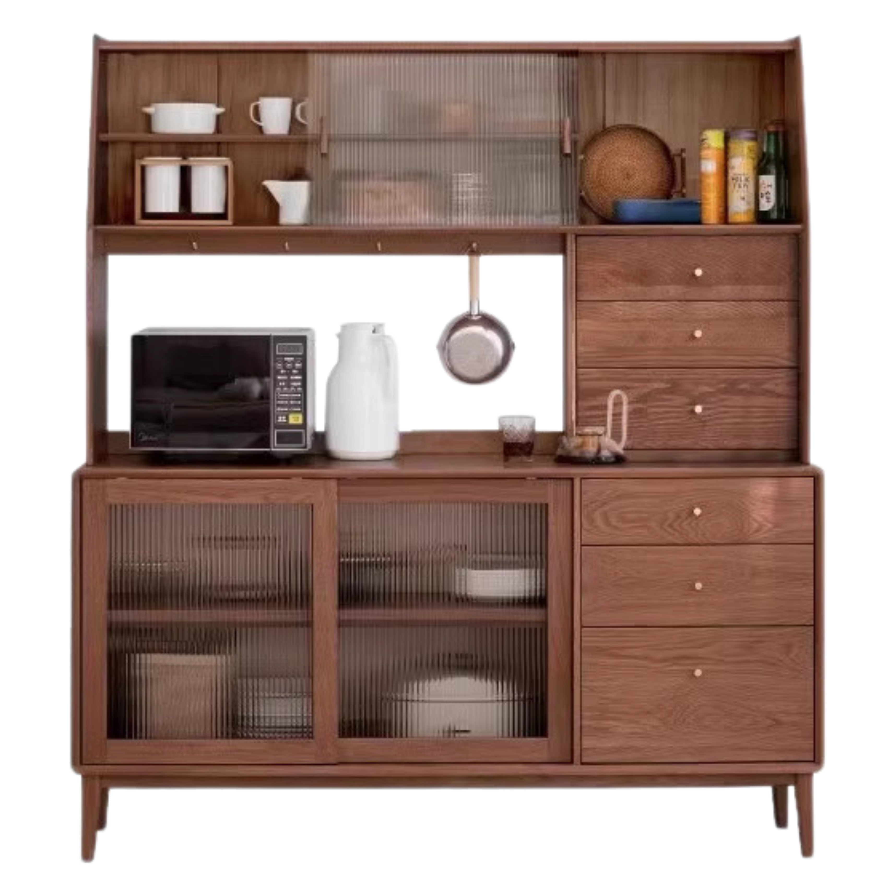 Solid Oak Wood Sideboard Buffet Cabinet - Rustic Farmhouse Dining Room Storage for Dishes, Linens & Entertaining Essentials