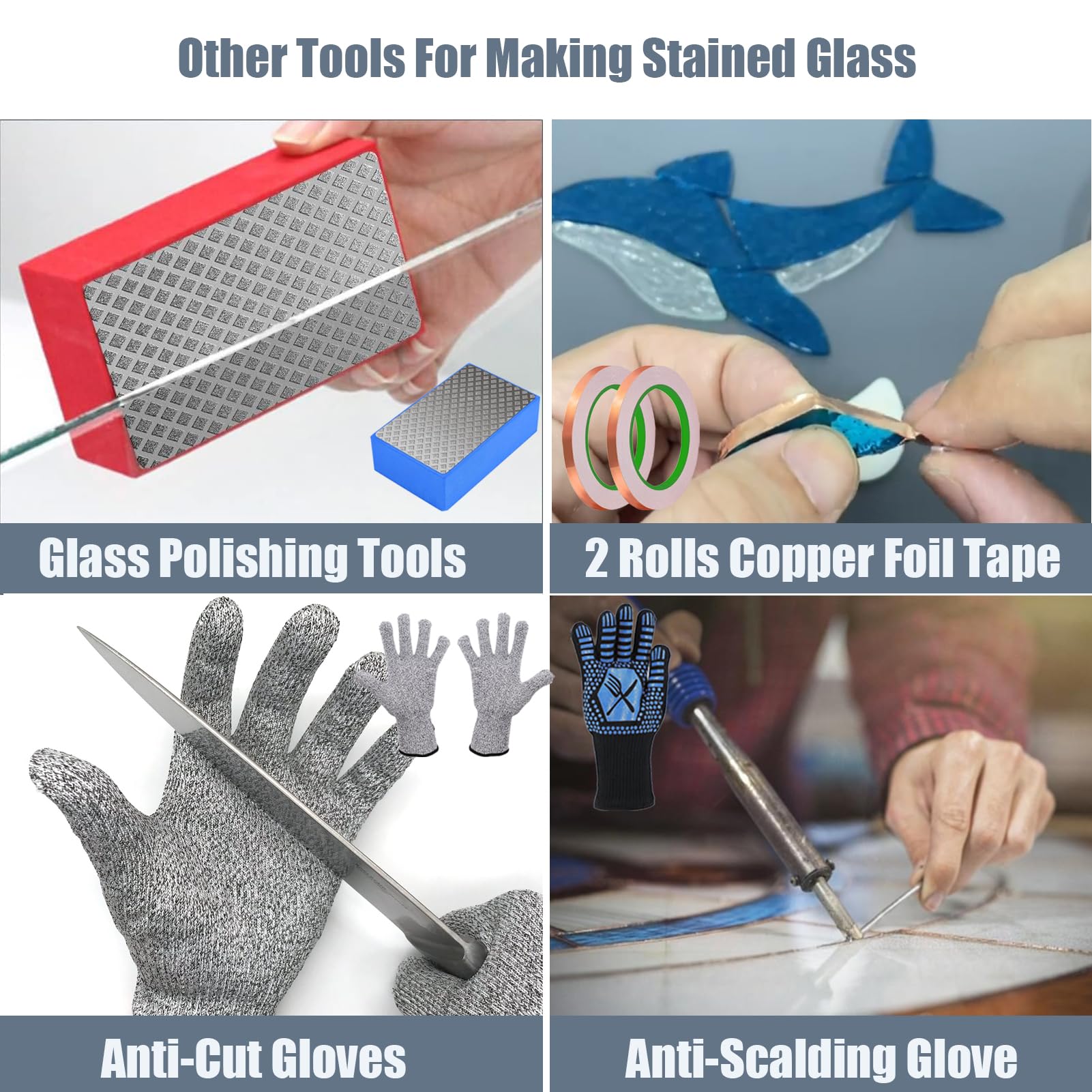 Stained Glass Kit for Adults - Complete Starter Kit with Soldering Iron, Glass Cutter, Solder Wire & Copper Foil Tape - DIY Art & Home Decor Project Supplies - Perfect for Window Decor, Church Restorations & Craft Gifts