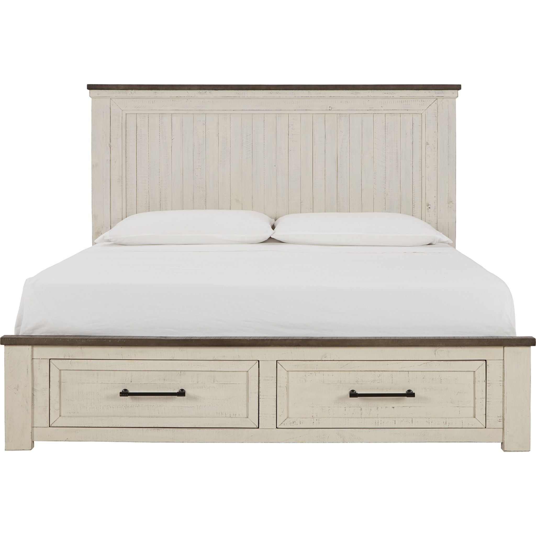 Brewgan King Panel Bed - Two Tone Wood Finish, Modern Platform Bed Frame with Headboard - Perfect for Master Bedroom & Guest Room Decor