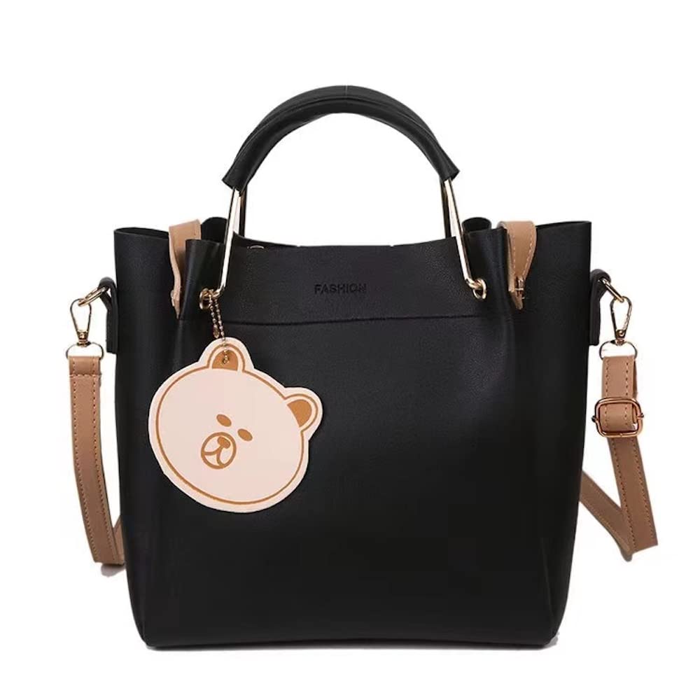 Stylish Bear Leather Tote Bag for Women - Zippered Crossbody Bag with Multiple Pockets | Cute Aesthetic School Bag for Girls | Perfect for Work, Travel & Daily Use