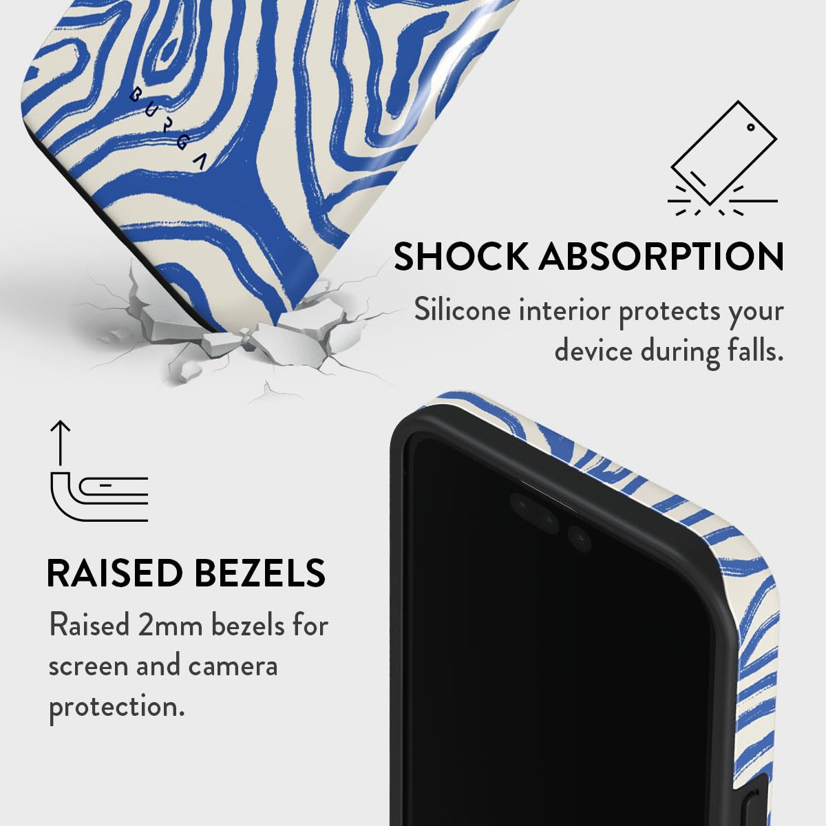 BURGA iPhone 15 Pro Max Case - Trendy Aesthetic Blue Ocean Waves Design, Hard Shell Protective Cover for Apple iPhone 15 Pro Max - Perfect for Women & Men | Everyday Use, Travel, Work & Style Accessory