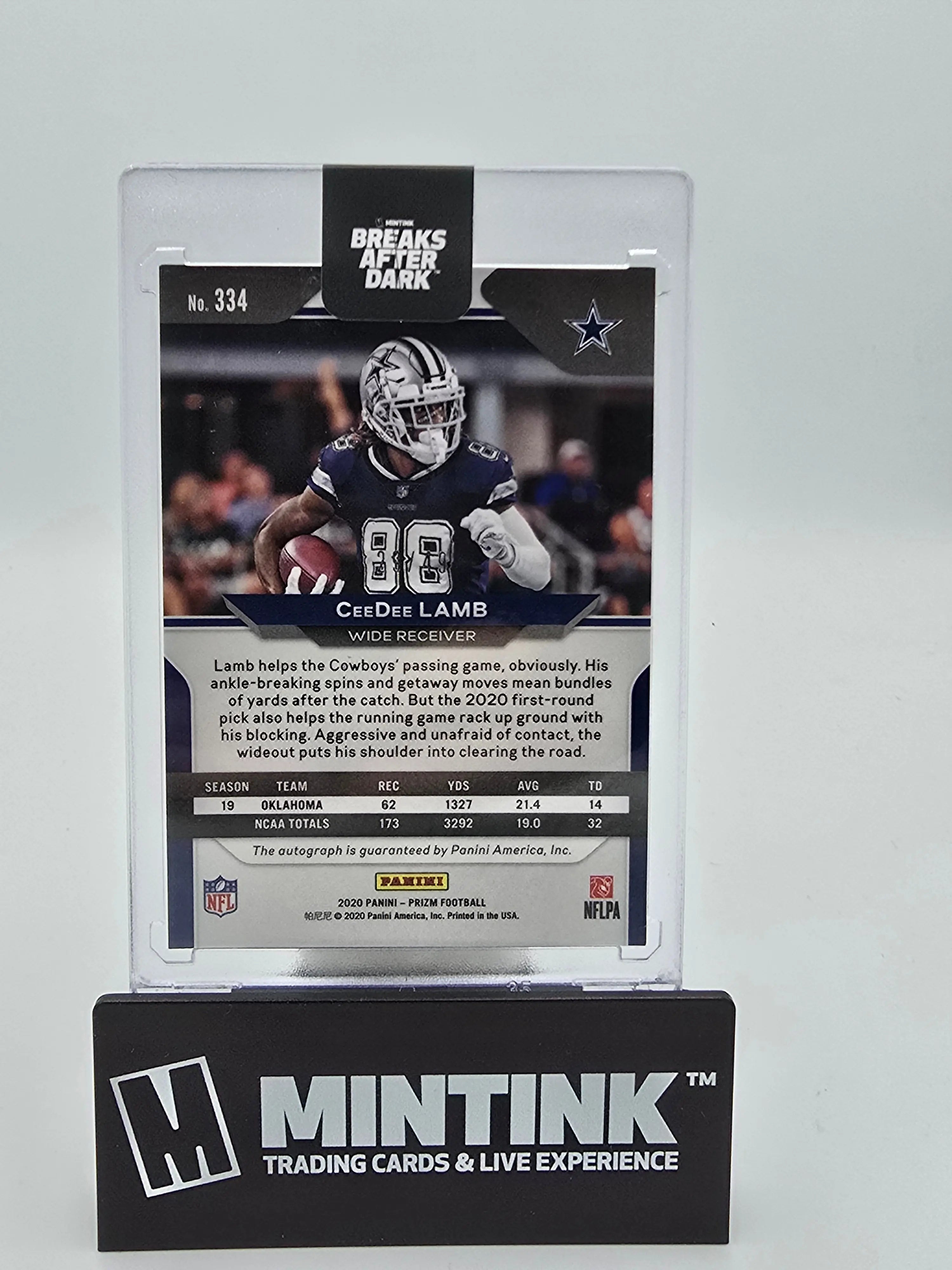 2020 Panini Prizm Football CeeDee Lamb Rookie Card Purple Power Prizm Auto 29/49 #334 - Rare Collectible for Sports Memorabilia & Investment