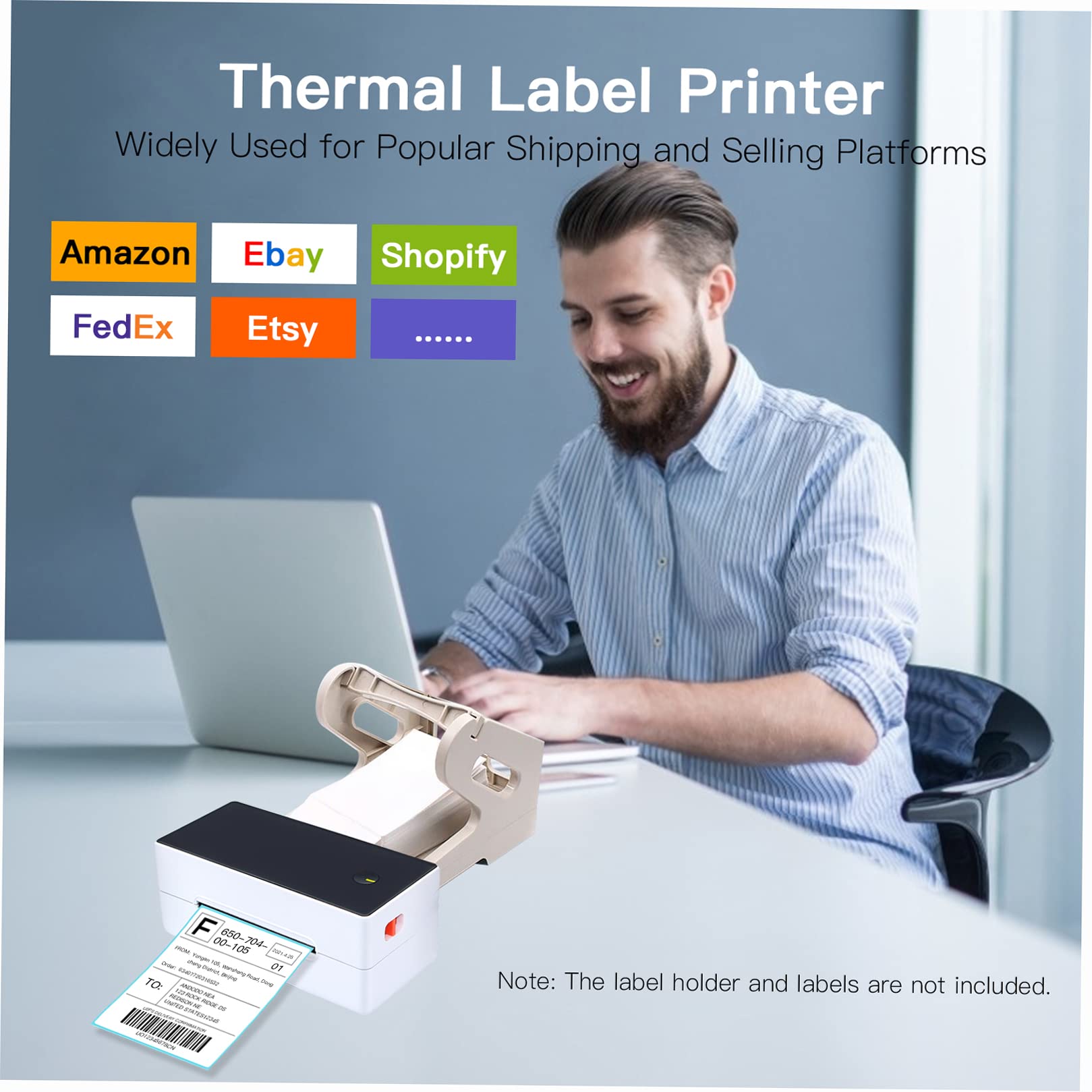 4x6 Direct Thermal Label Printer - High Speed USB Desktop Shipping Label Maker for Postage, Barcodes & Mailing (40-120mm Paper Width) | Perfect for E-commerce, Logistics & Small Business Shipping Labels