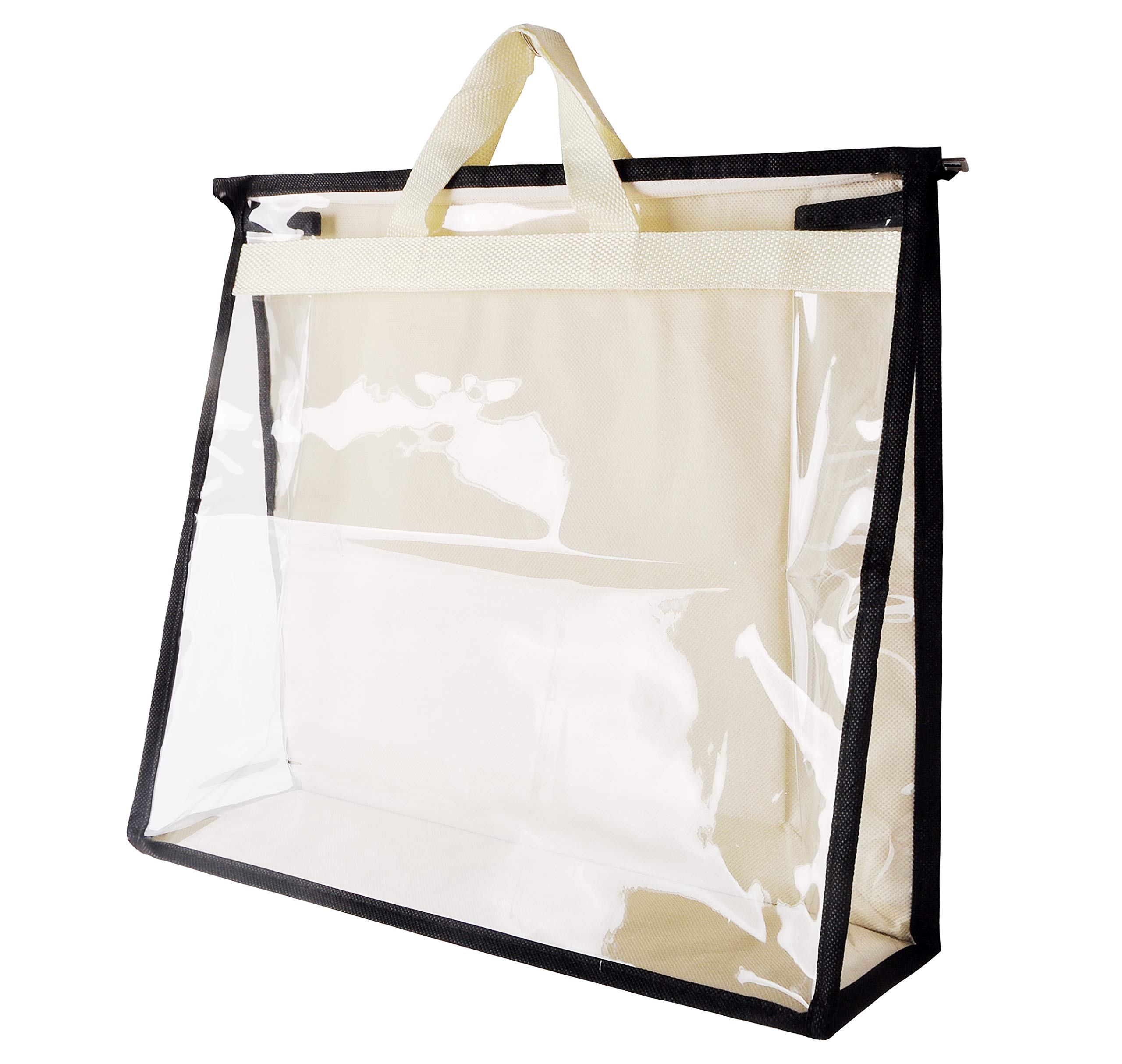 Vercord Clear PVC Handbag Storage Cover - Dustproof, Moistureproof Purse Organizer with Handle & Zipper | Space-Saving Closet Organizer for Women's Handbags (Beige, Medium Size) | Perfect for Travel, Home Storage & Closet Organization